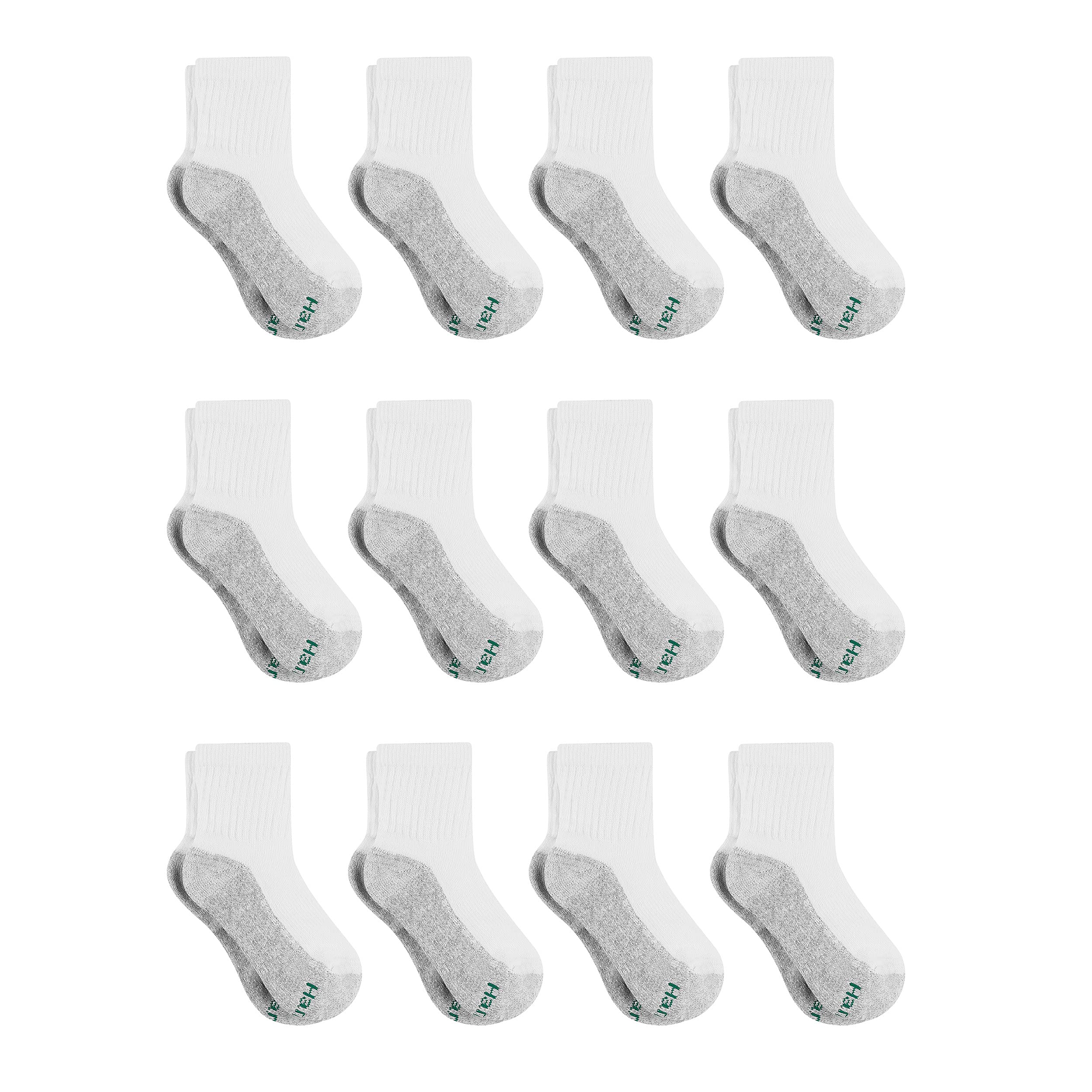 Hanes Boys Socks, Double Tough Cushioned Ankle And No Show, 12-pair Packs Athletic-socks, Ankle - White/Grey Bottom - 12 Pack, Medium US