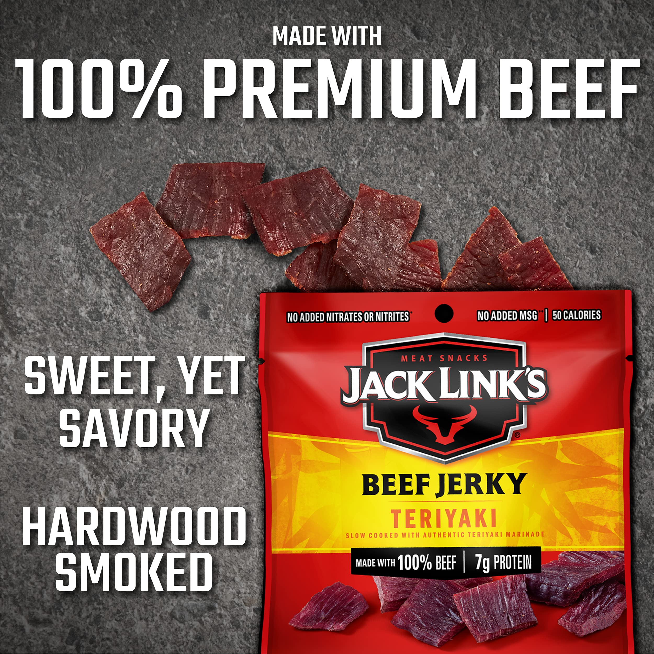 Jack Link's Beef Jerky, Teriyaki, Multipack Bags – Flavorful Meat Snacks for Lunches, Ready to Eat - Great Stocking Stuffers, Gifts for Men, 7g of Protein, Made with 100% Beef – 0.625 oz (Pack of 5)