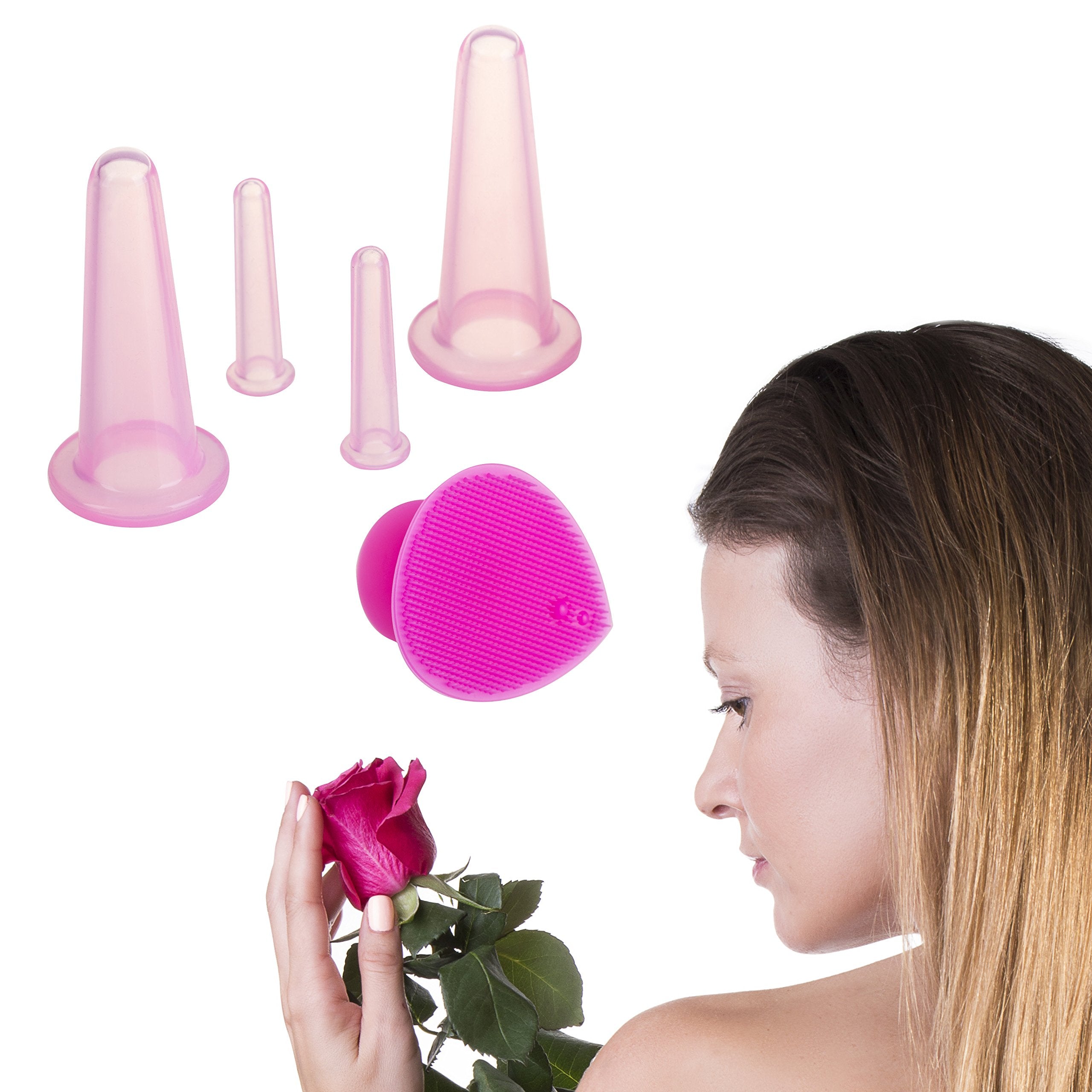 Cupping Therapy Sets - Face Cupping Set - Double Chin Reducer - Facial Cupping System - Silicone Massage Cups - Cupping for Cellulite Kit - Ideal to Shape your Cheeks and Chin - by Sandine (Pink)