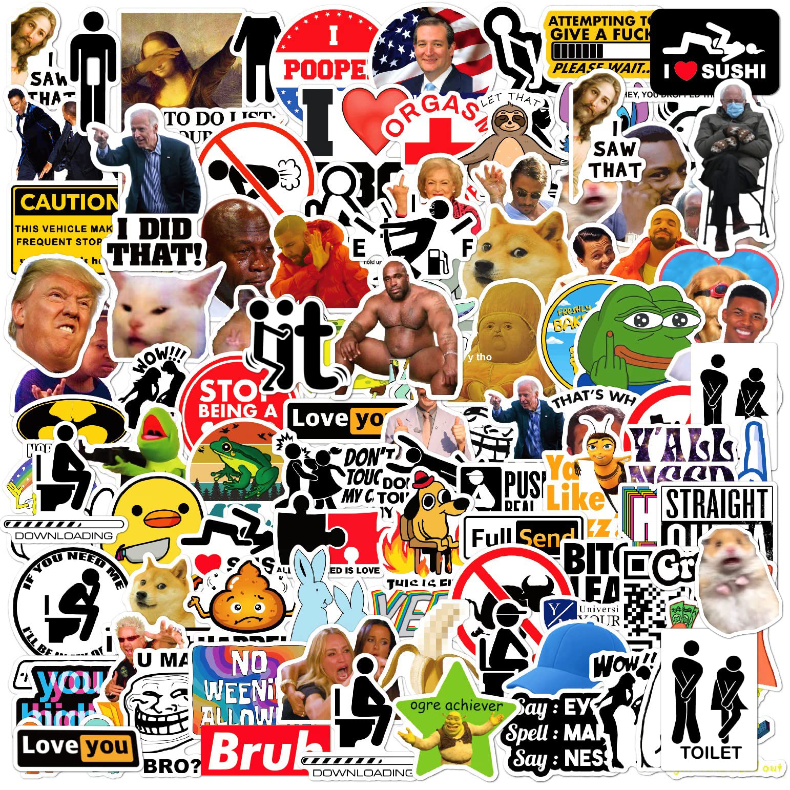105pcs Funny Stickers for Adults, Prank Meme (Dirty) Large Sticker Pack for Bumper, Light Switch, Water Bottles, Hard Hats, Computers, Vinyl Waterproof Decals