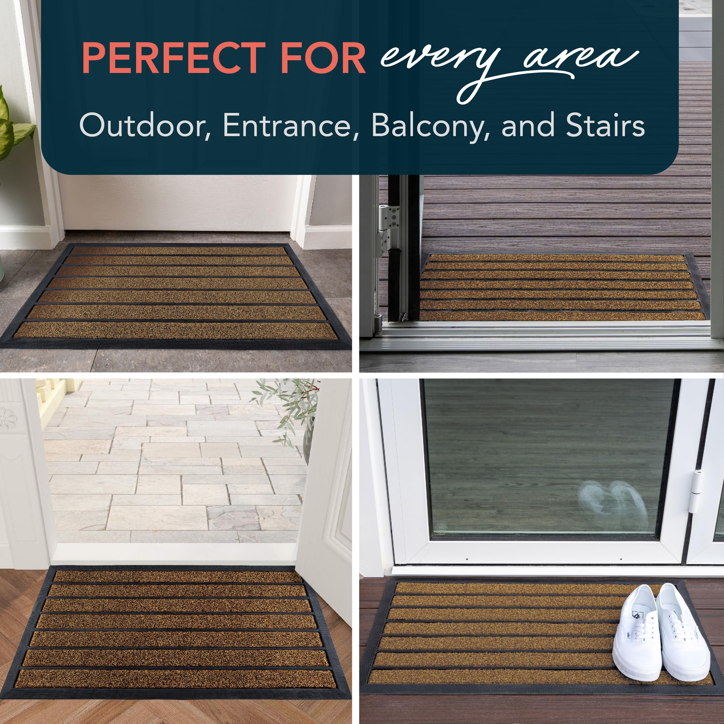 ubdyo Extra Durable Door Mat - Dirt Trapping Outdoor Welcome Mats - Non-Slip Outdoor Indoor Entrance - Low Profile Front Doormat (30" x 17", Bright Brown)