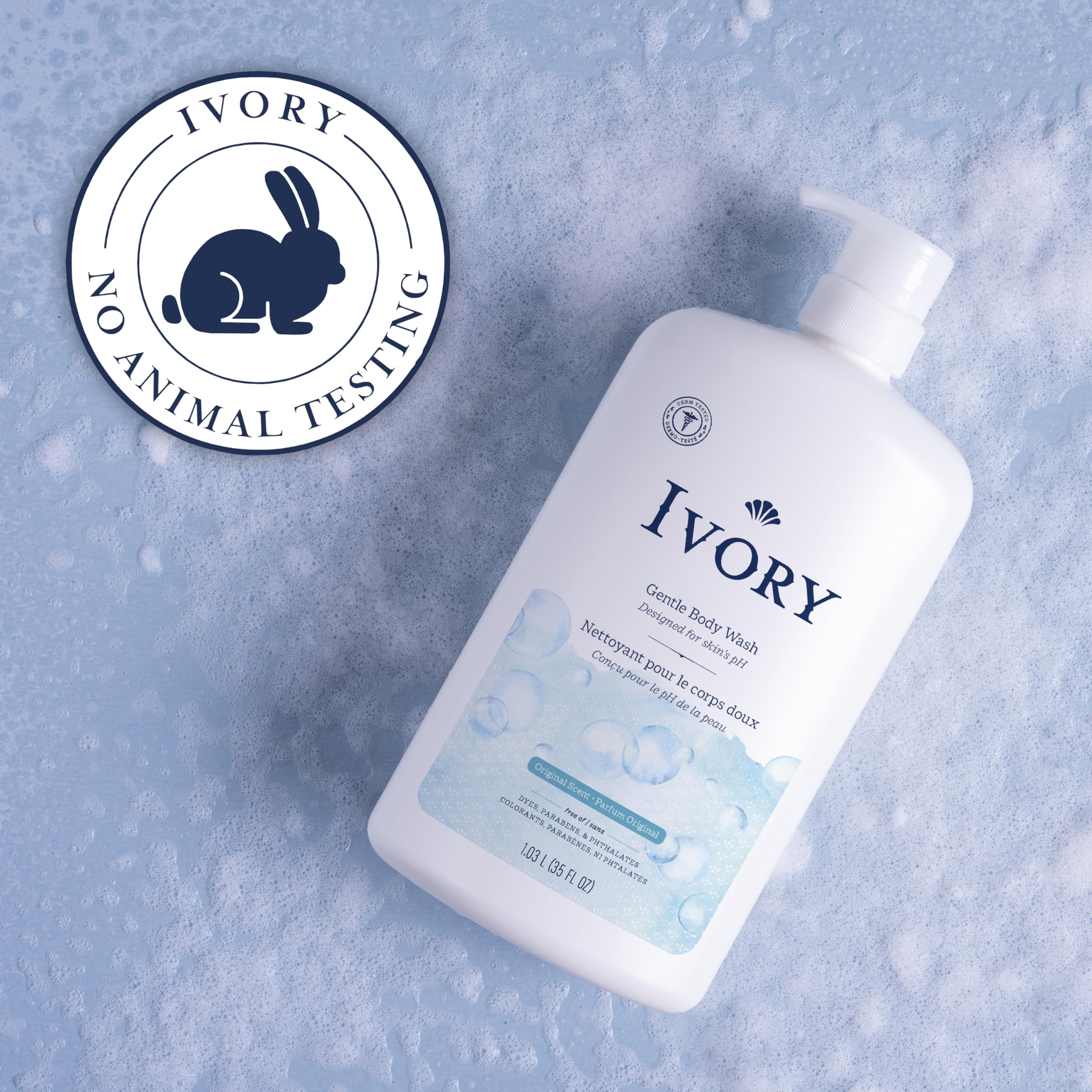 Ivory Body Wash, Designed for the Whole Family, Gentle Formula, Free of Dyes Heavy Perfumes Parabens Phthalates & Silicones, Original Scent, 35 oz