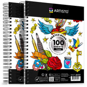 Artisto 9x12 Premium Sketch Book Set, Spiral Bound, Pack of 2, 200 Sheets (100g/m2), Acid-Free Drawing Paper, Ideal for Kids, Teens & Adults.