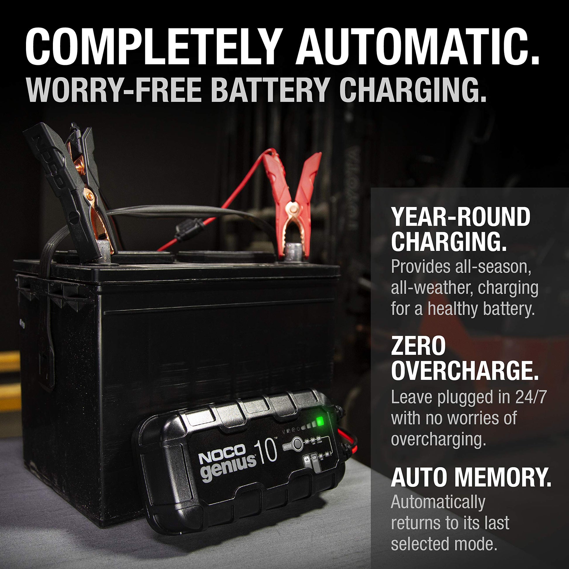 NOCO GENIUS10: 10A 6V/12V Smart Battery Charger – Automatic Maintainer, Trickle Charger & Desulfator with Overcharge Protection & Temperature Compensation – For Lead-Acid & Lithium Batteries