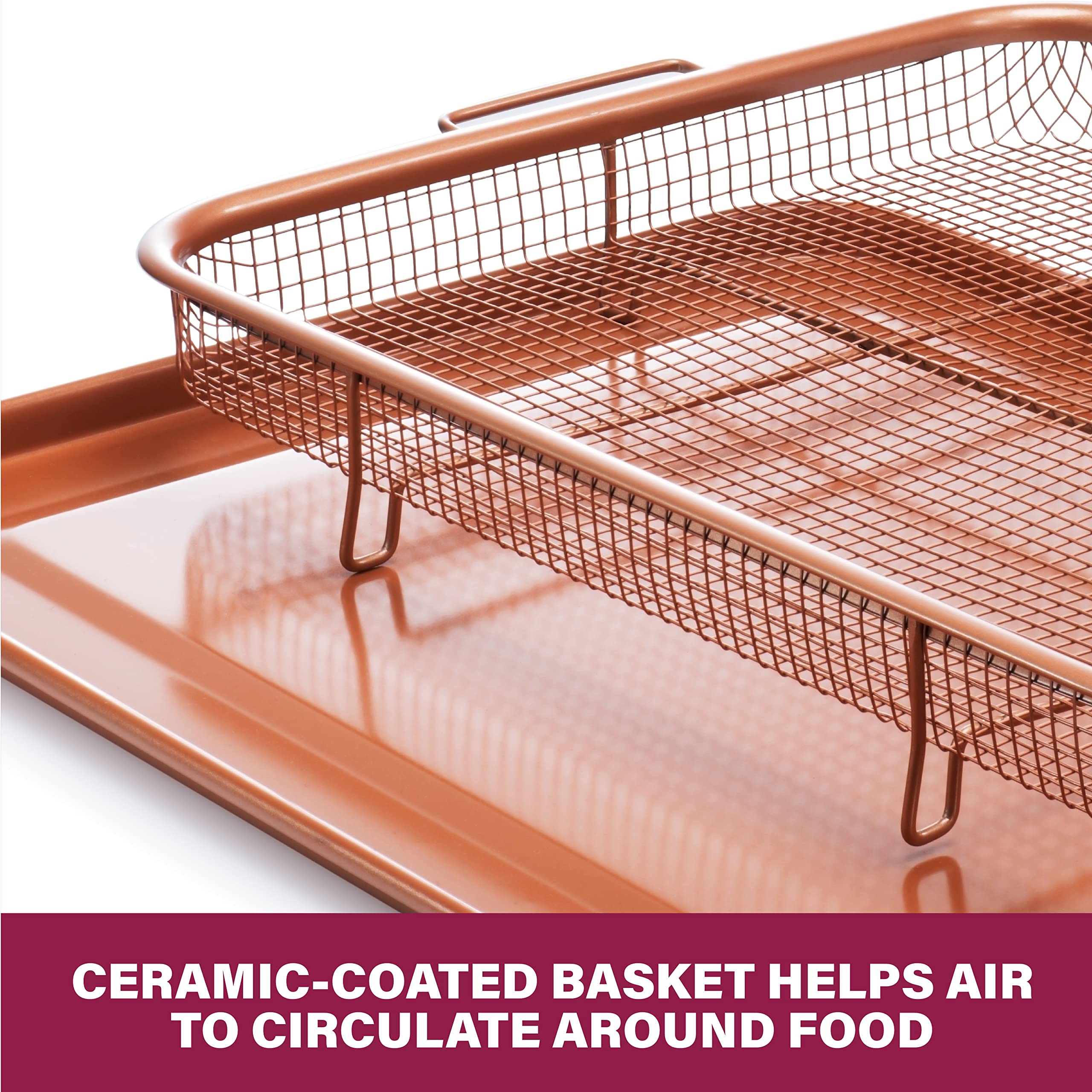 Gotham Steel Large Air Fryer Basket for Oven, 2 Pc Oven Air Fryer Basket and Tray Pan Great for Baking & Crispy Foods, Dishwasher Safe – XXL 16.5” x 12.5”