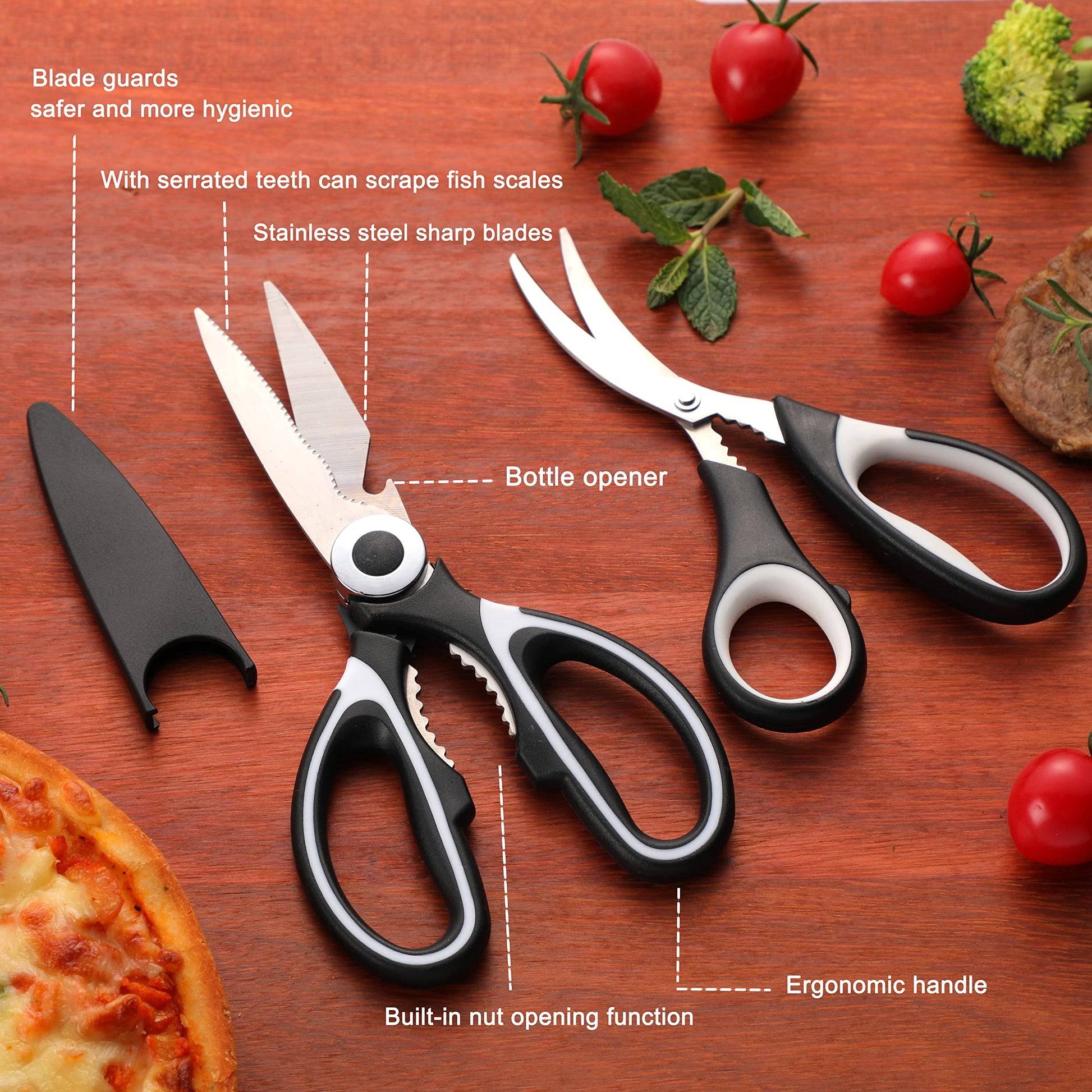 OMDAR Kitchen Scissors All Purpose 3 Pack - Heavy Duty Stainless Steel Cooking Shears for Cutting Meat, Food, Fish, Poultry Multipurpose Sharp Sissors for Dishwasher Safe