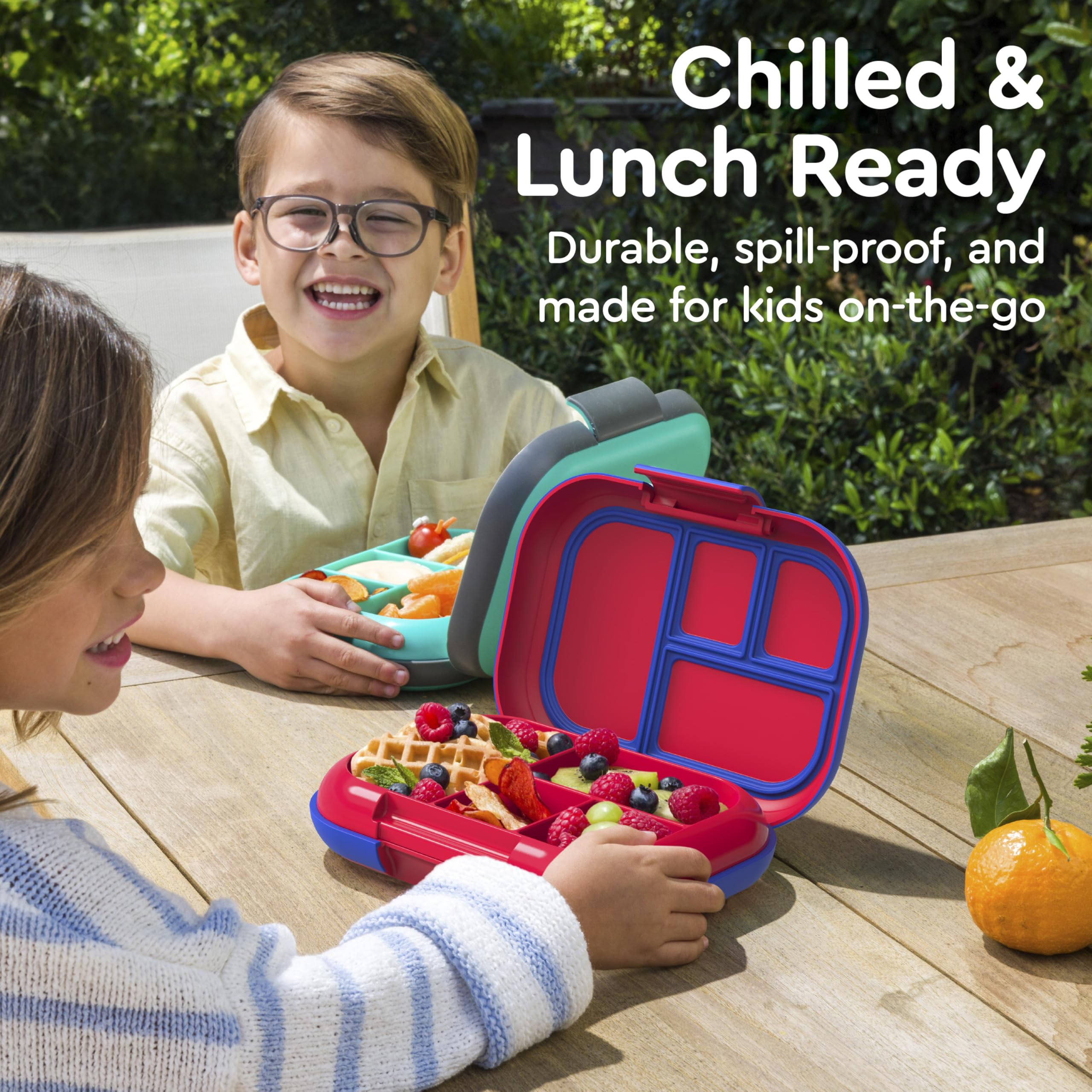 Bentgo Chill Kids Leak-Proof Lunch Box - 4-Compartment Bento Box with Built-In Ice Pack, 3.3 Cup Capacity, PFAS & BPA-Free, Microwave & Dishwasher Safe, Ideal Size for Ages 3 to 7 (Red/Royal)