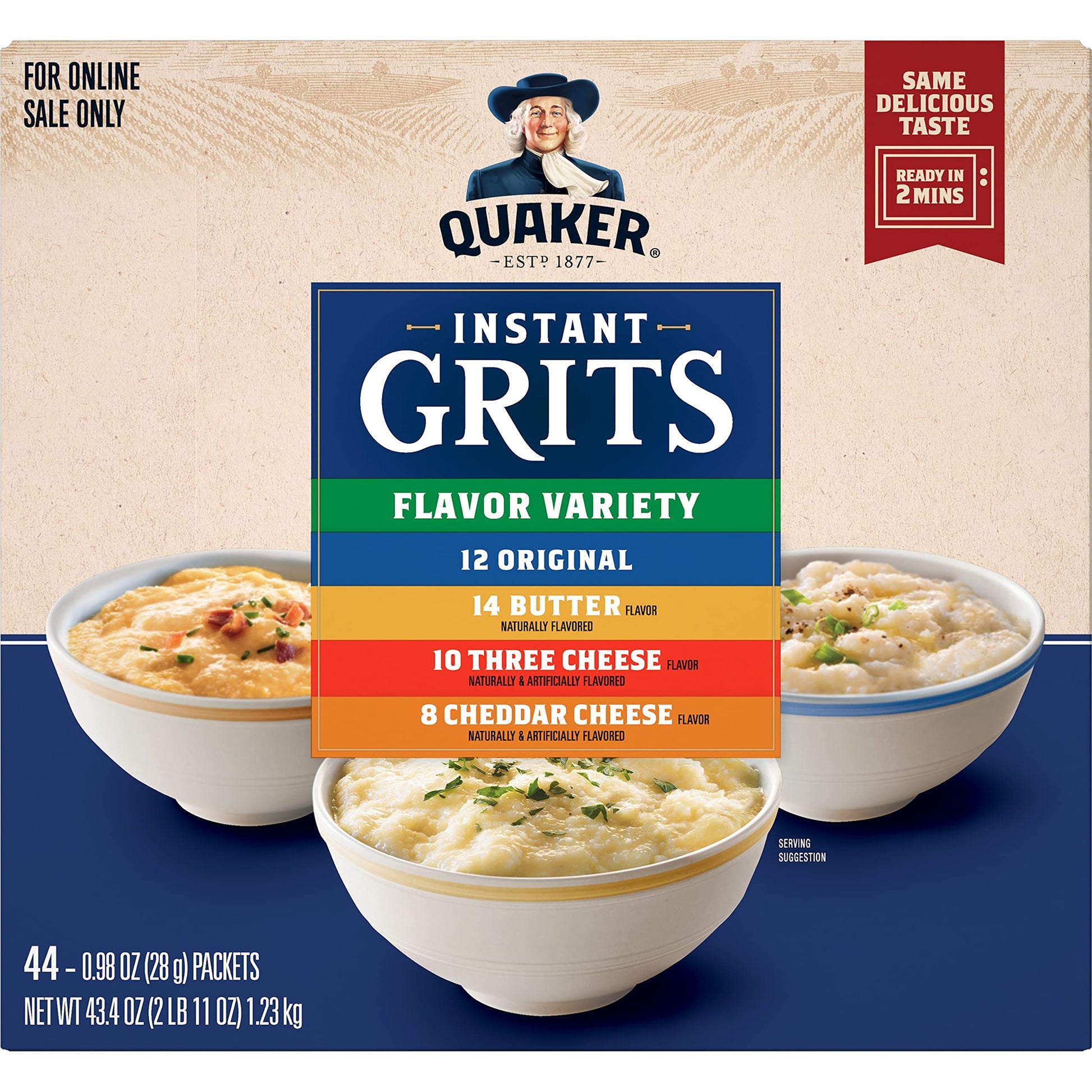 Quaker Instant Grits, 4 Flavor Variety Pack, 0.98oz Packets,44 Count (Pack of 1)