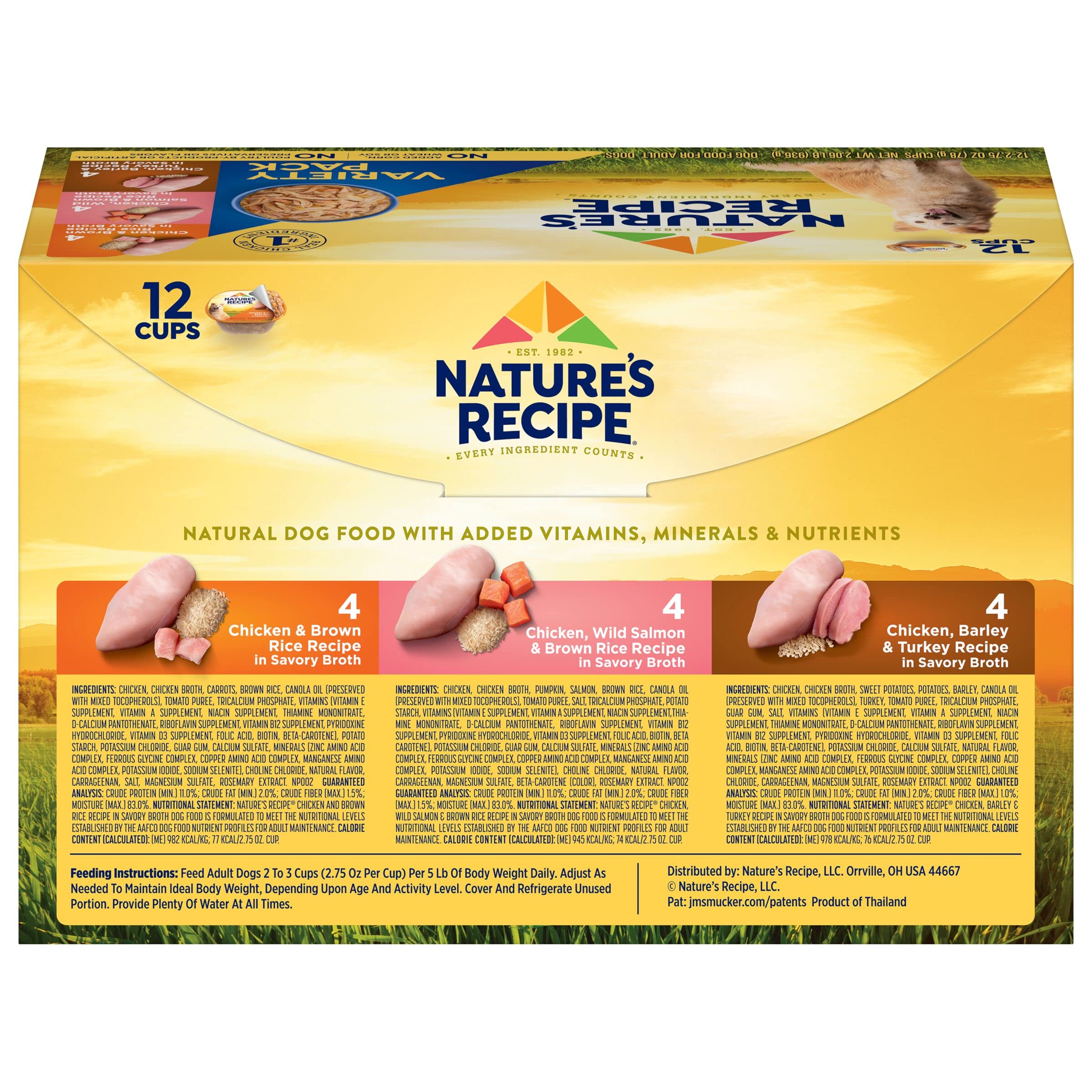 Nature’s Recipe Chicken, Salmon and Turkey Recipes Variety Pack Wet Dog Food, 12-2.75 oz. Cups, 2 Count