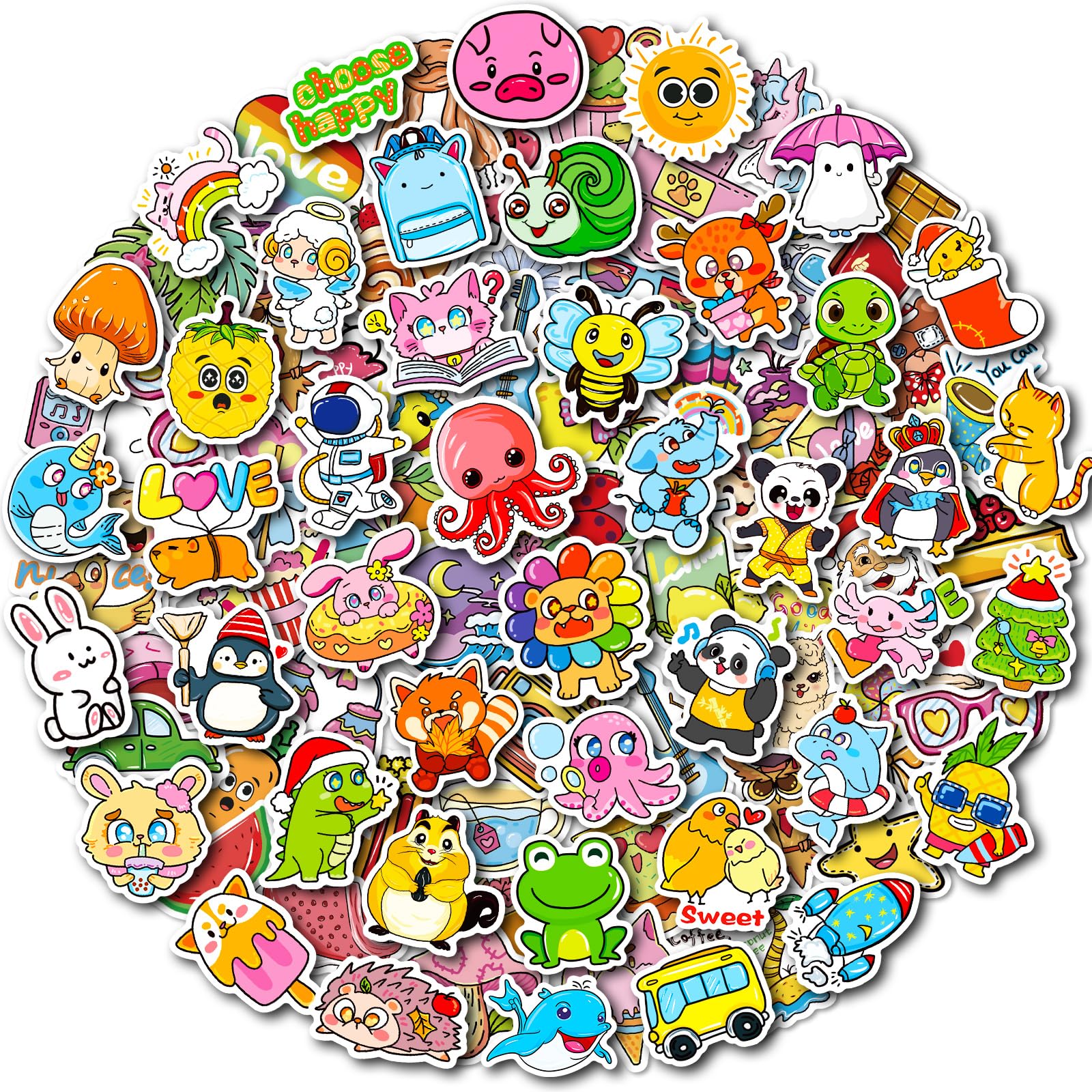 100 PCS Stickers for Kids,Cute Water Bottle Stickers,Waterproof Vinyl Stickers for Water Bottle Laptop Notebook,Kawaii Animal Stickers for Adults Teens Girls Boys Students