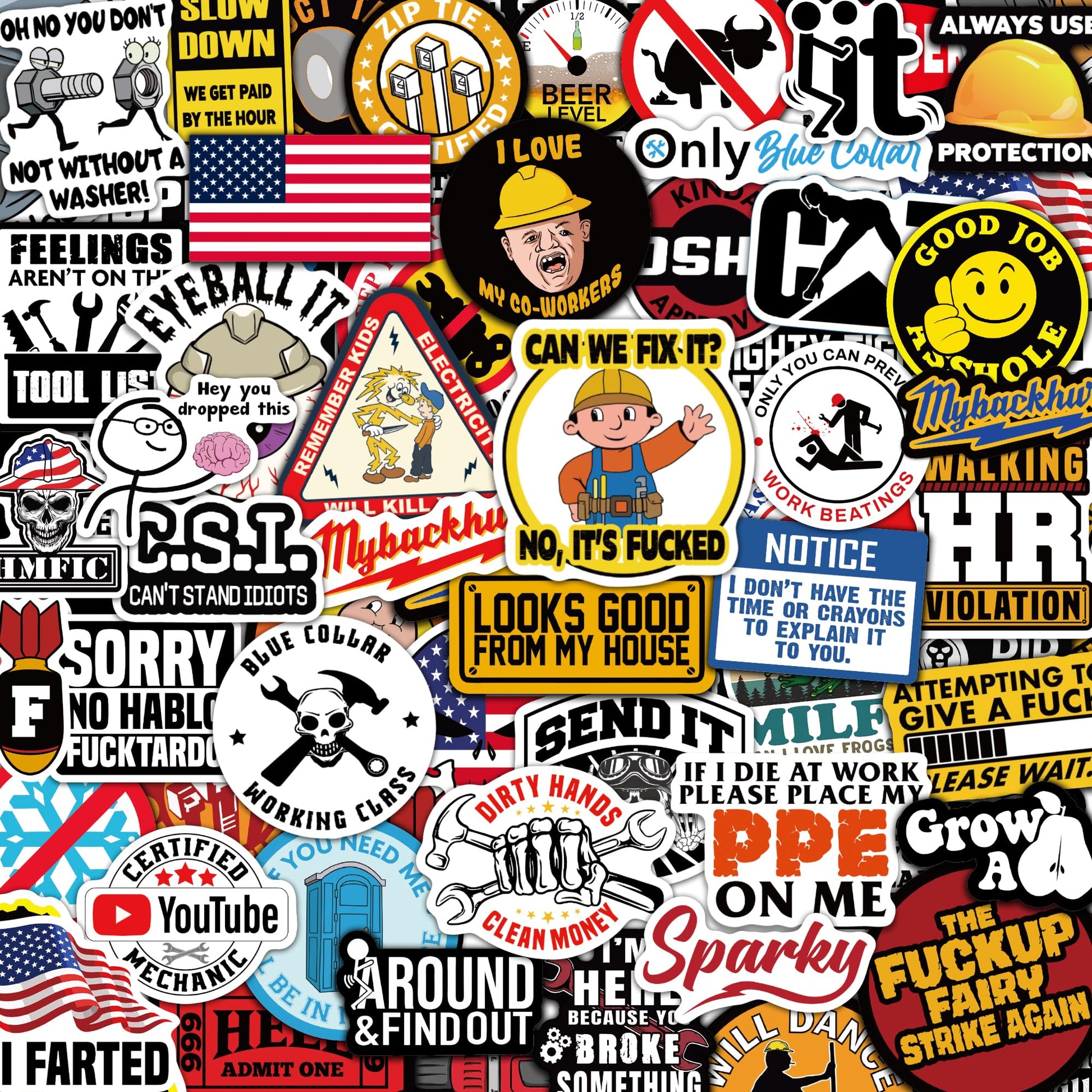 123 PCS Hard Hat Stickers (Dirty) for Tool Box, Helmet, Funny Stickers for Adults, Prank Meme Vinyl and Waterproof Decals for Mechanics, Electricians, Union, Oilfield, Military, Construction, Welders