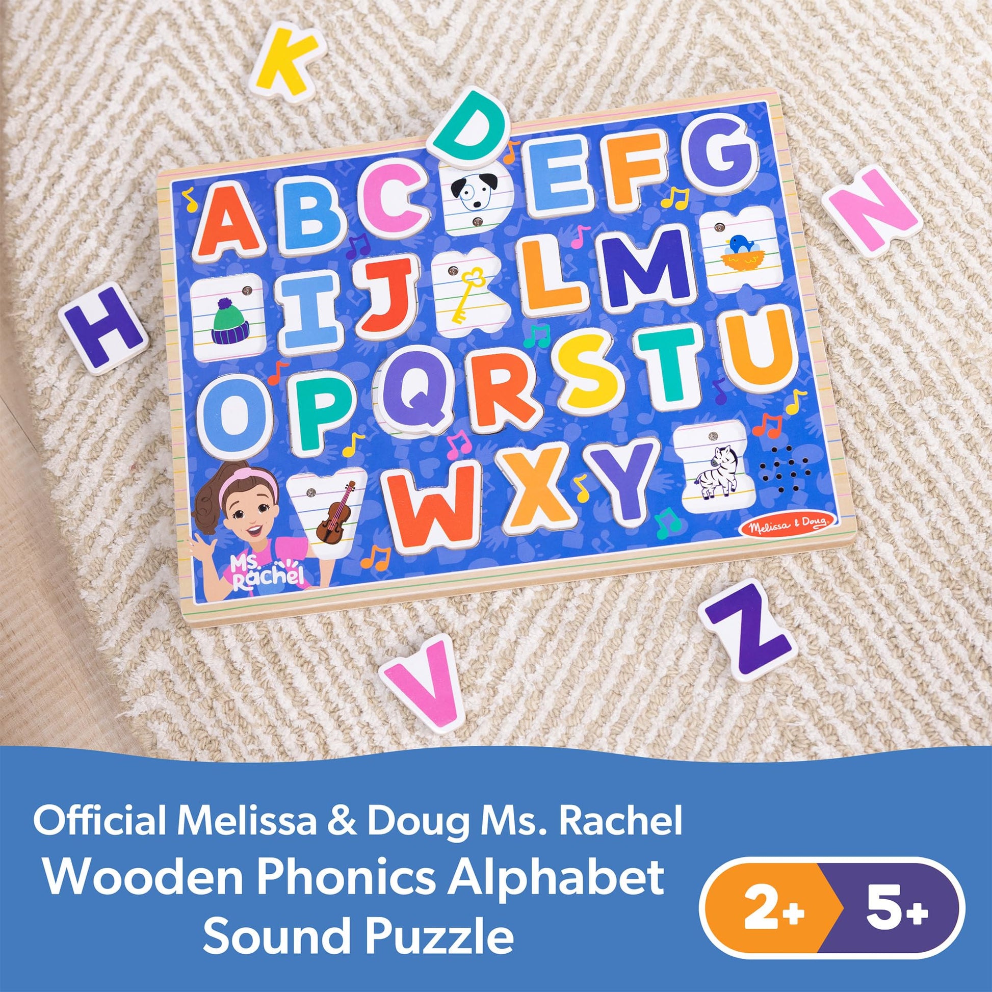 Melissa & Doug® Ms. Rachel™ Wooden Phonics Alphabet Sound Puzzle with Light-Activated Sound Effects, 24-Piece Toddler Toys for Boys and Girls Ages 2+ Years - FSC Certified