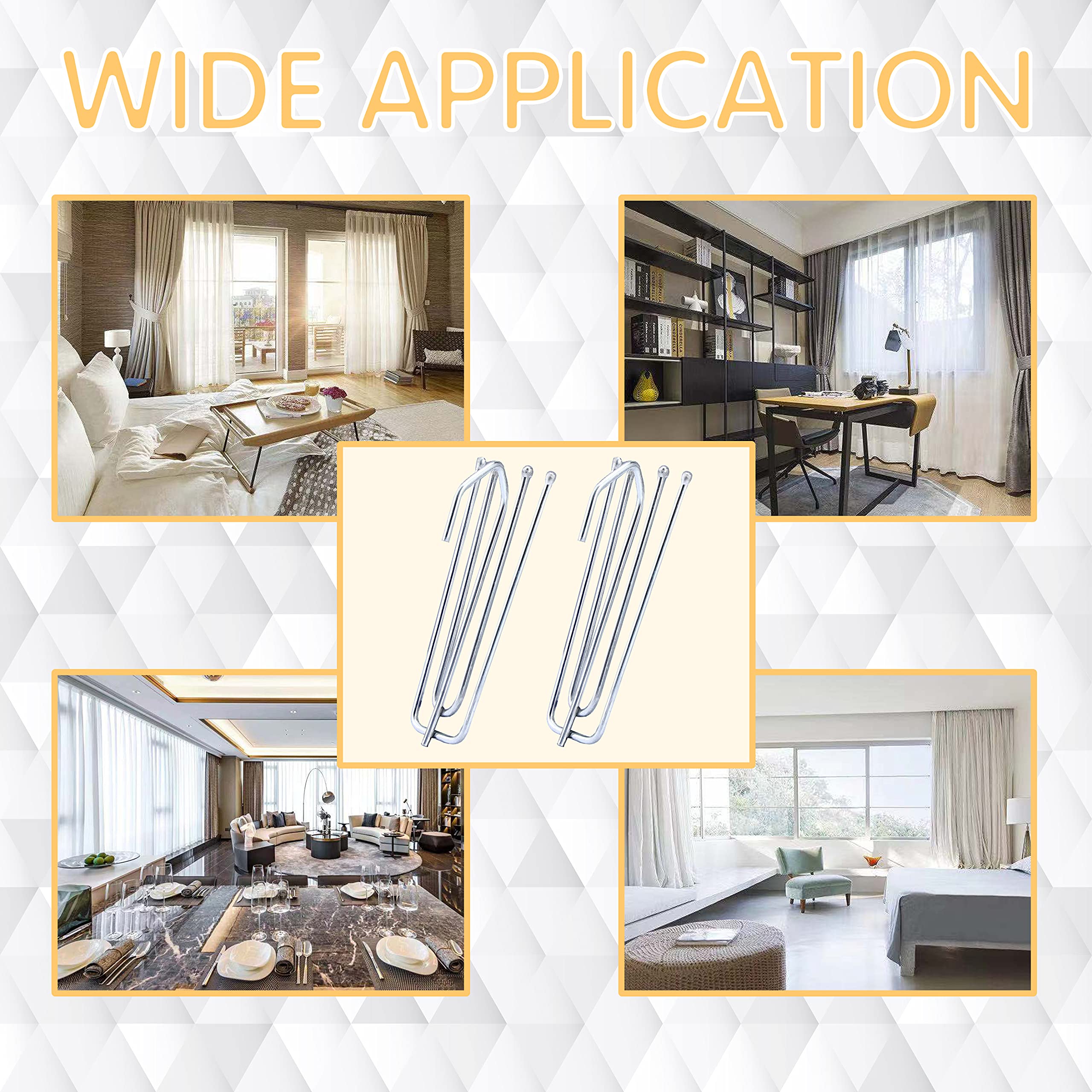 60PCS Stainless Steel Drapery Hook and Pin for Pleated Drapes 4 Prongs Pinch Pleat Clips Traverse Pleater 4 End Curtain Hangers for Window Door Bathroom Curtain