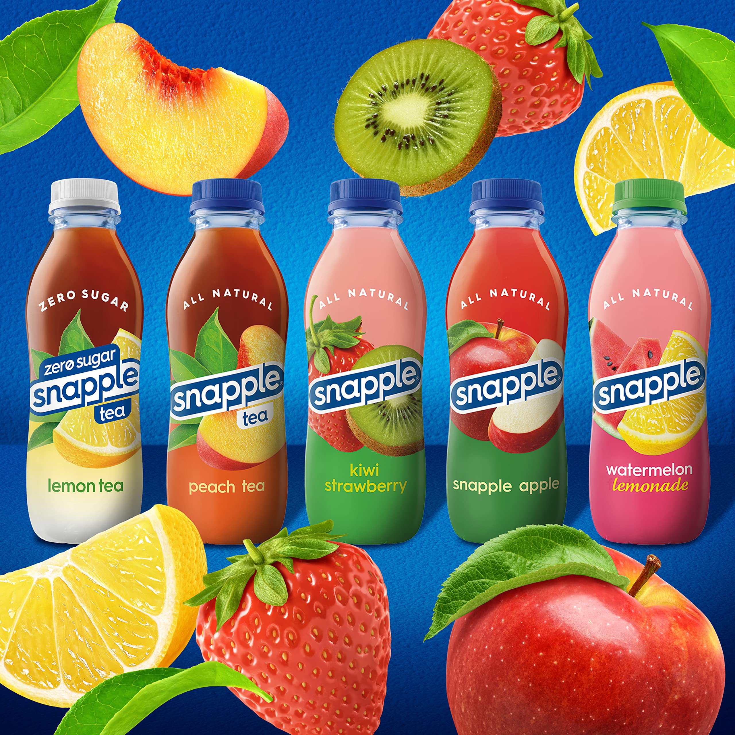 Snapple Kiwi Strawberry Juice Drink, 16 Fl Oz Recycled Plastic Bottle, Pack Of 12, All Natural, No Artificial Flavors Or Sweeteners, Contains 3% Real Juice