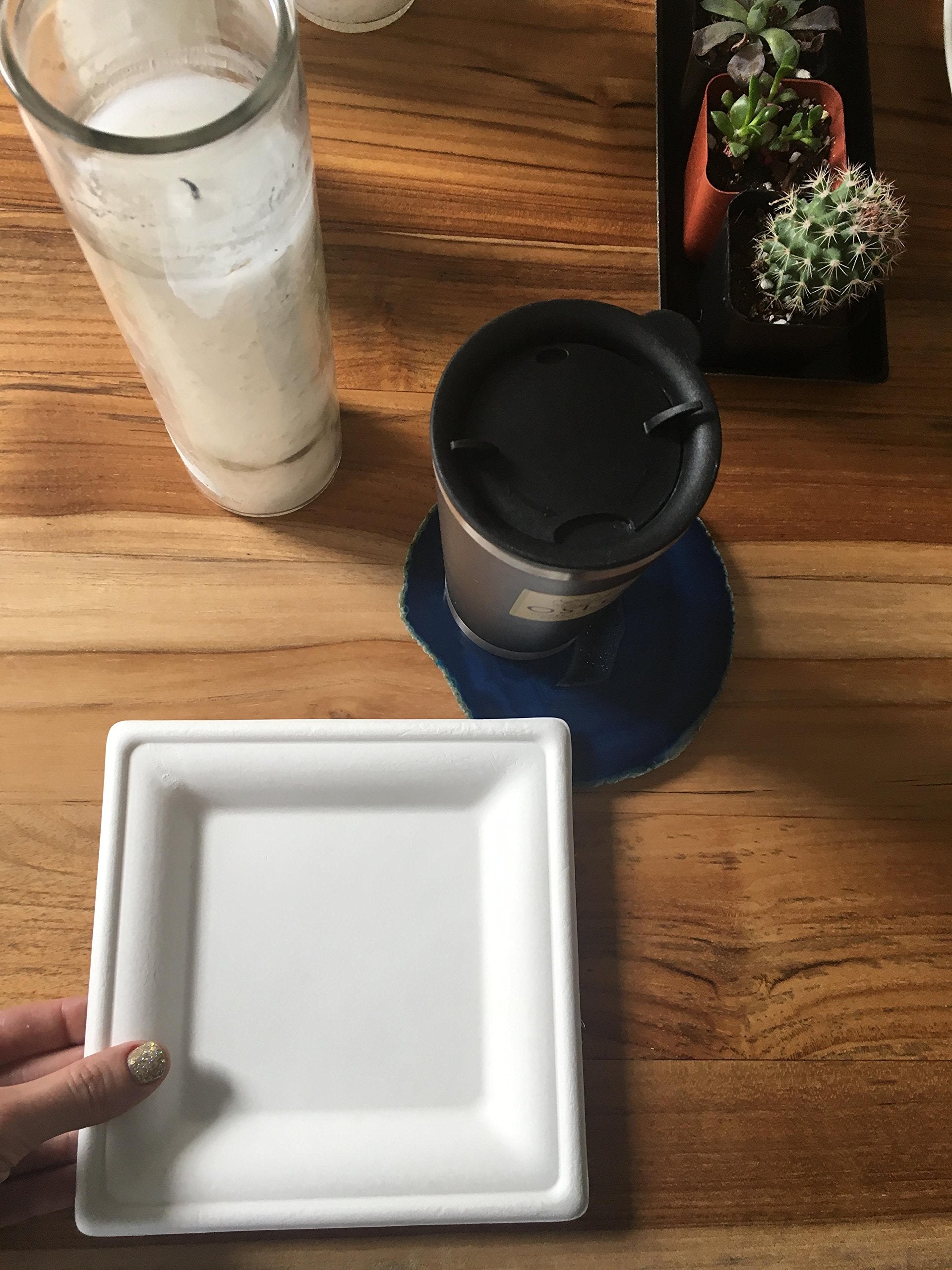 Susty Party 6-Inch Compostable Square Plates (50-Count), Sugarcane Heavy Duty Disposable Biodegradable Plate for Dessert, White