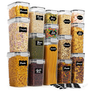 Vtopmart Airtight Food Storage Containers Set with Lids, 15pcs BPA Free Plastic Dry Food Canisters for Kitchen Pantry Organization and Storage, Dishwasher safe,Include 24 Labels, Black