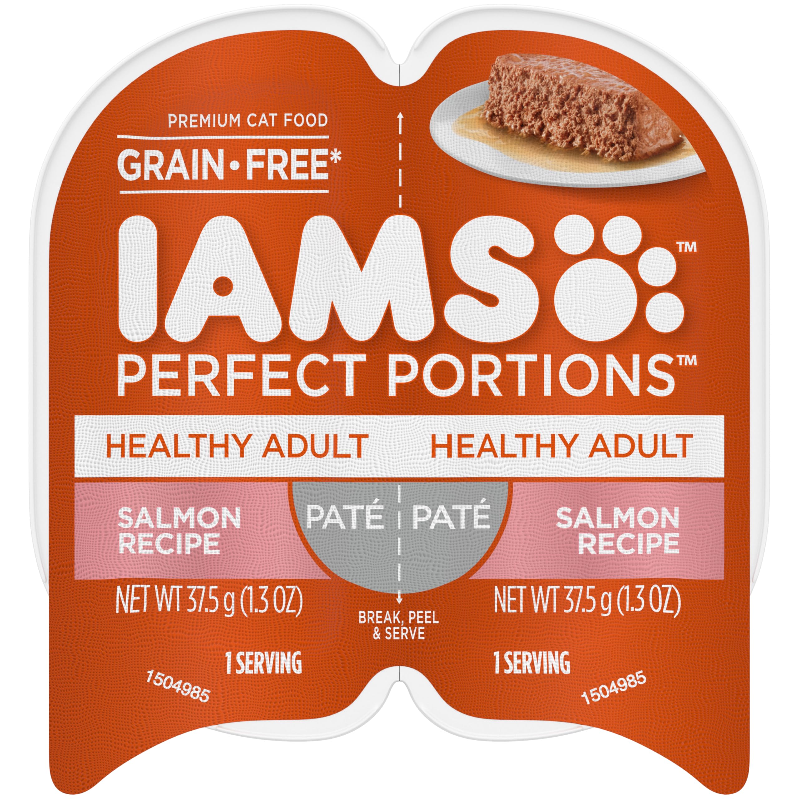 IAMS Perfect Portions Healthy Adult Grain Free Wet Cat Food Pat©, Salmon Recipe, 2.6 oz. Easy Peel Twin-Pack Trays (24 Count, 48 Servings)