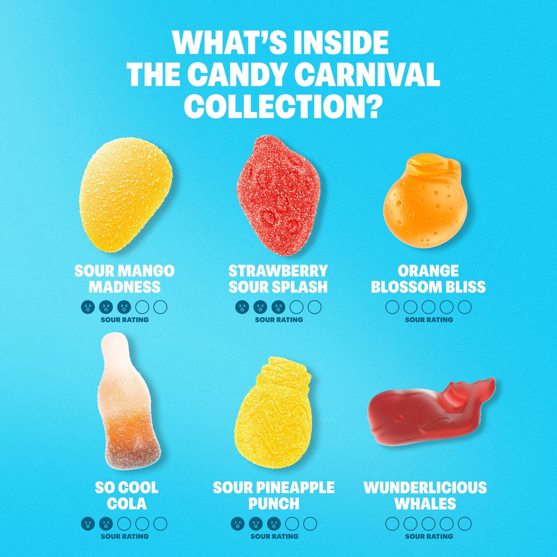 Shameless Snacks Candy Carnival - Healthy Low Sugar Snacks with Pineapple, Mango, Orange, Strawberry & Cola Gummies - Vegan, Gluten-Free, Low-Calorie Candy Variety Pack