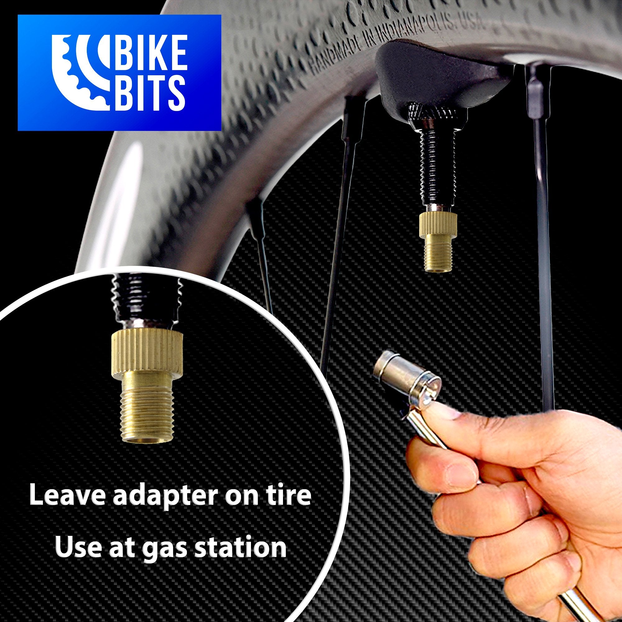 Bike Bits Brass Presta Valve Adapter - Convert Presta to Schrader - Inflate Tire Using Standard Pump or Air Compressor (4 Pack)