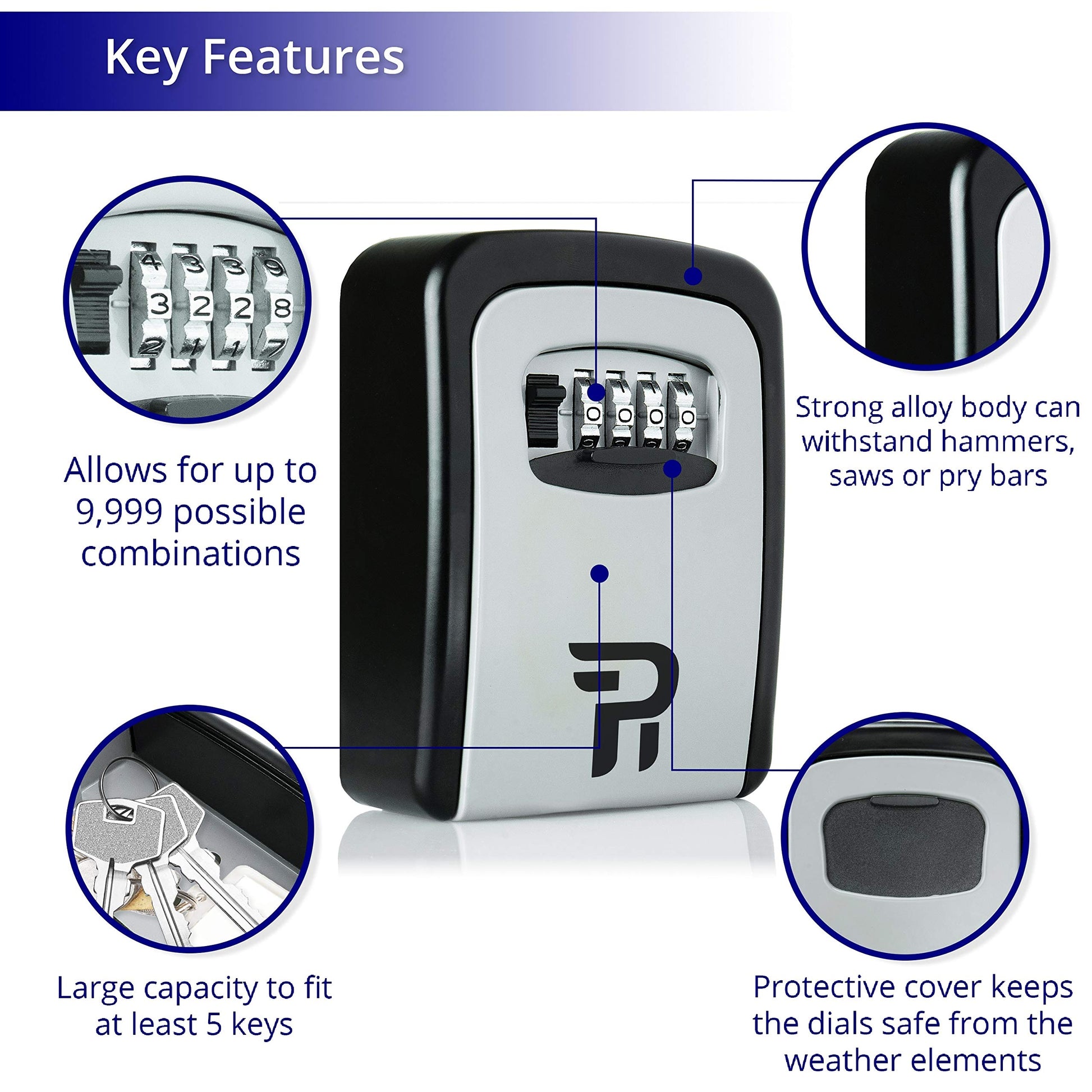 Key Lock Box with Code for Outside - Wall Mount Lockbox for Keys Outdoor - Combination Lock Box to Hide a Key Outside - Key Cabinets