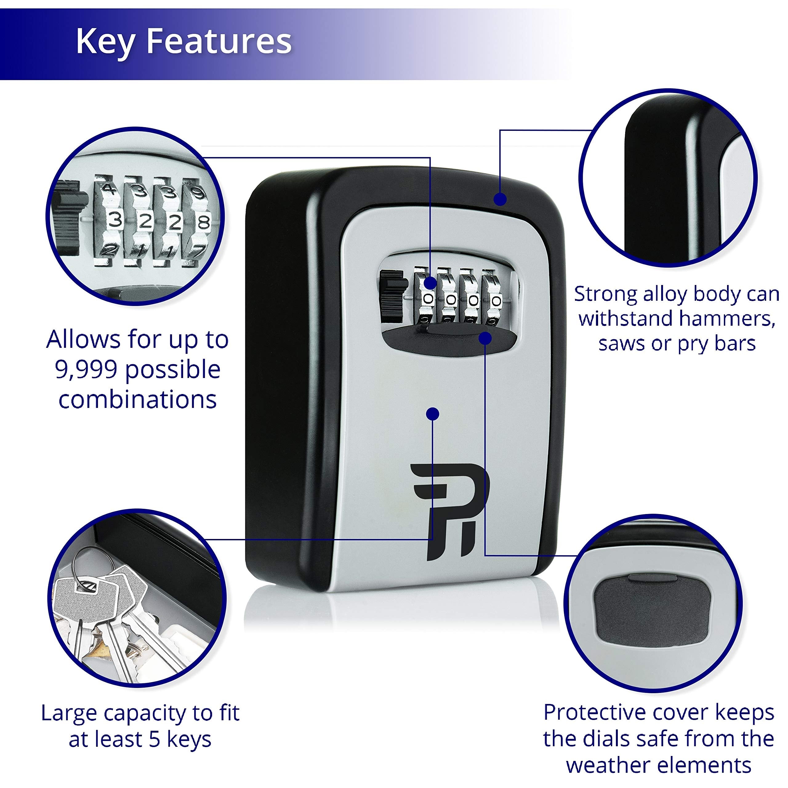 Key Lock Box with Code for Outside - Wall Mount Lockbox for Keys Outdoor - Combination Lock Box to Hide a Key Outside - Key Cabinets