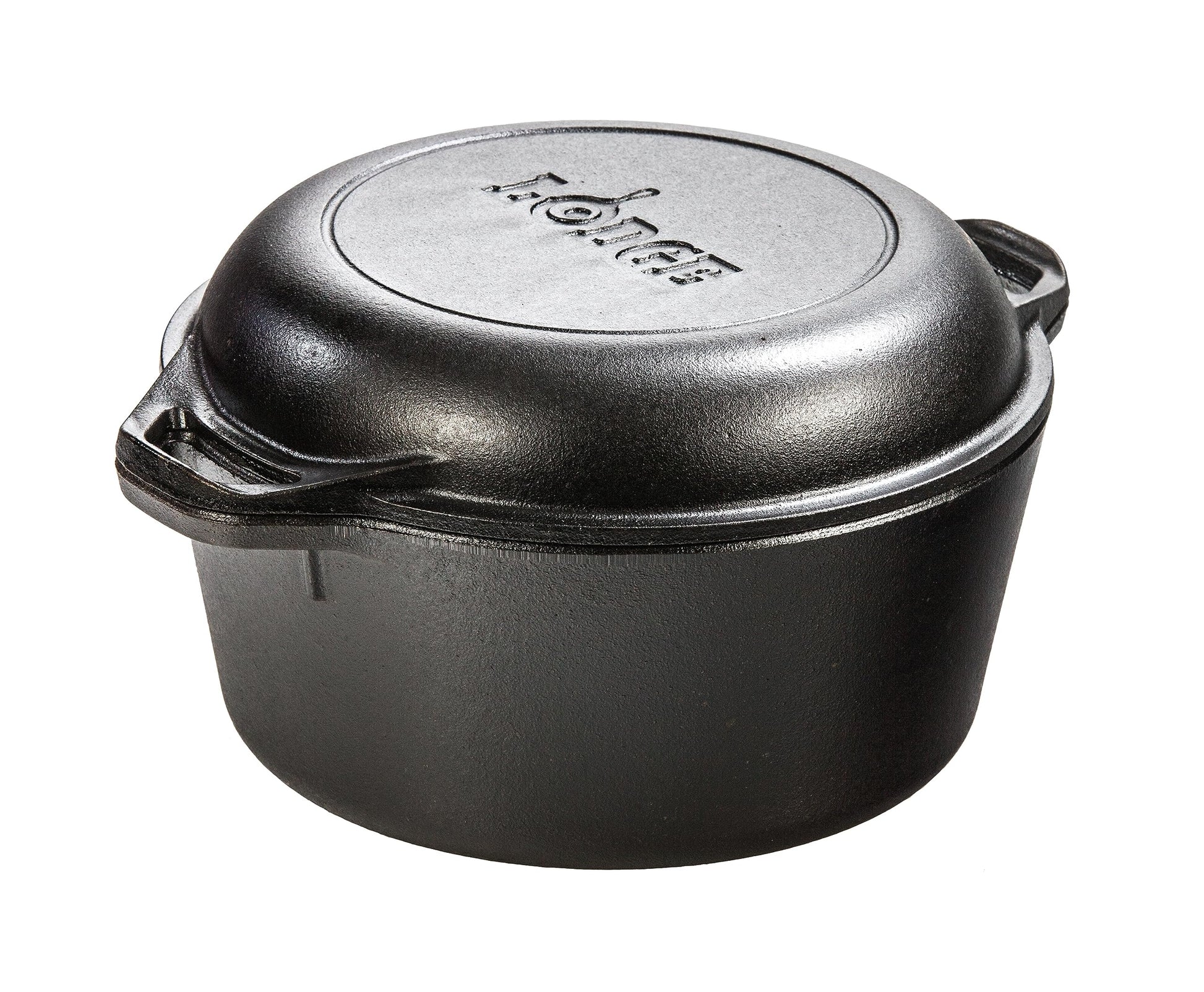 Lodge 5 Quart Cast Iron Double Dutch Oven – Pre-Seasoned – Lid Converts to 10.25" Skillet – PFAS-Free – Made in USA – Dual Handles – Oven, Grill, Campfire & Stovetop Safe – Durable & Non-Toxic