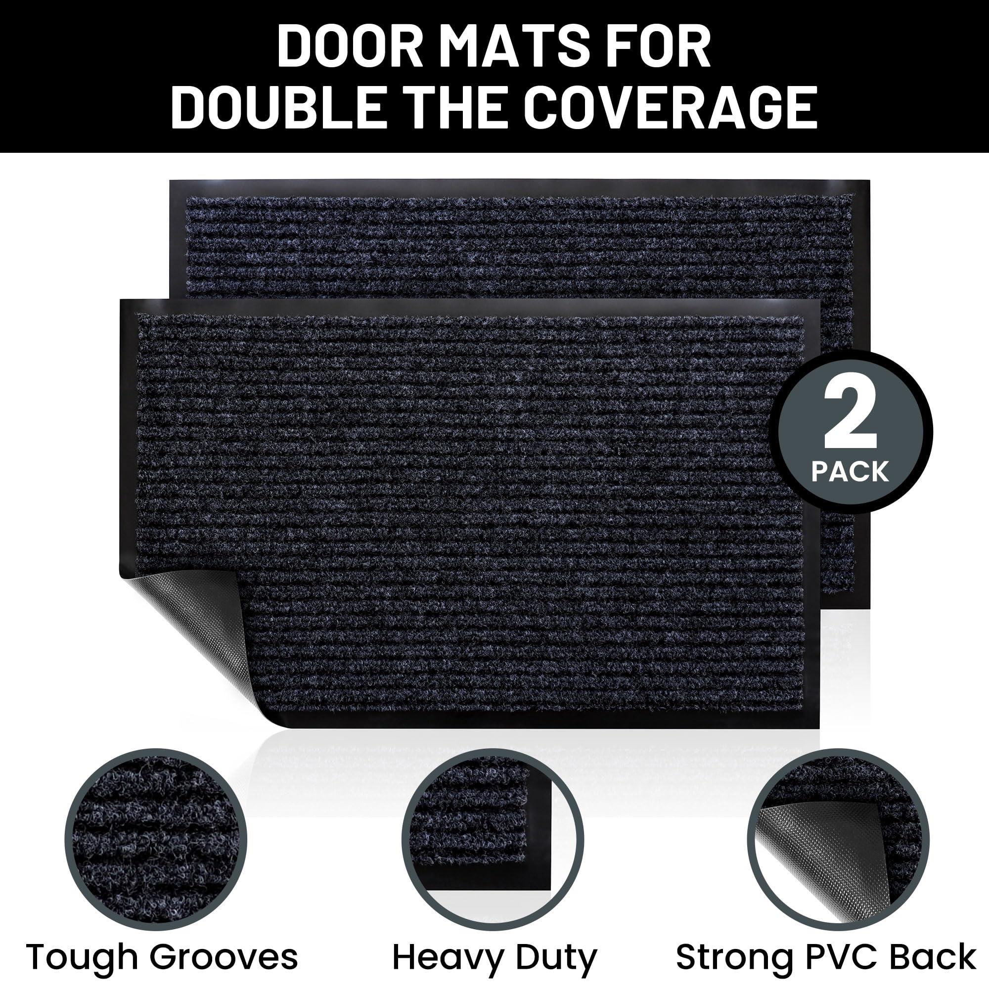 Sierra Concepts Front Door Mat Welcome Floor Mats - Entryway Indoor Outdoor Entrance Doormat, Patio, Porch, Muddy Shoe, Inside Outside Low Profile, 30x17 inches, 2-Pack Gray