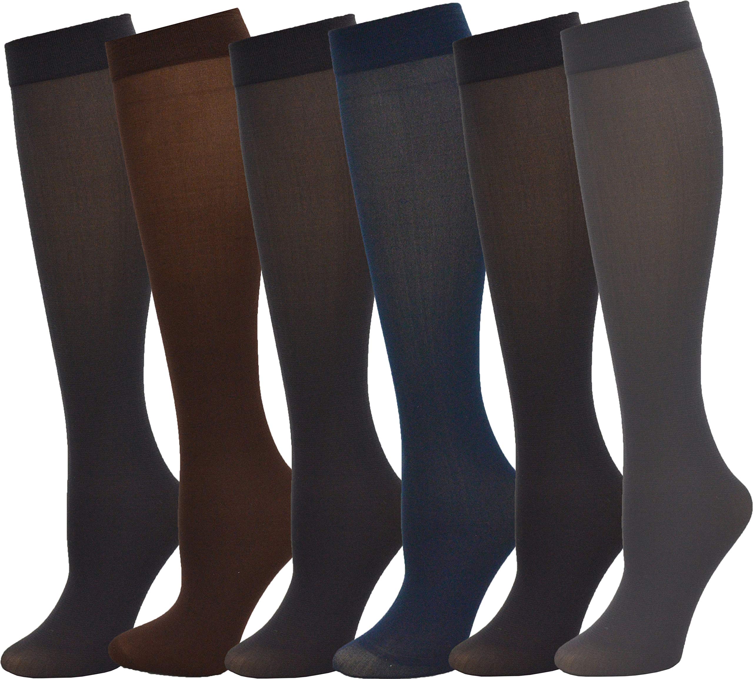 Winterlace Queen Size Trouser Socks for Women, 6 Pairs Plus Stretchy Opaque Knee High Dress Sock (6 Pairs - Black)