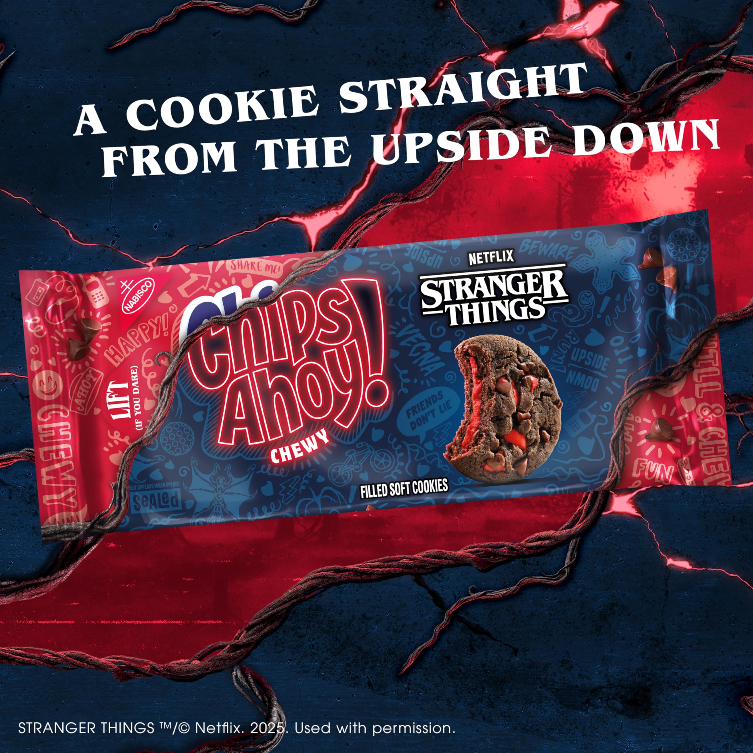 CHIPS AHOY! Stranger Things Chewy Chocolatey Strawberry-Flavored Filled Soft Cookies, Limited Edition, 9.9 oz