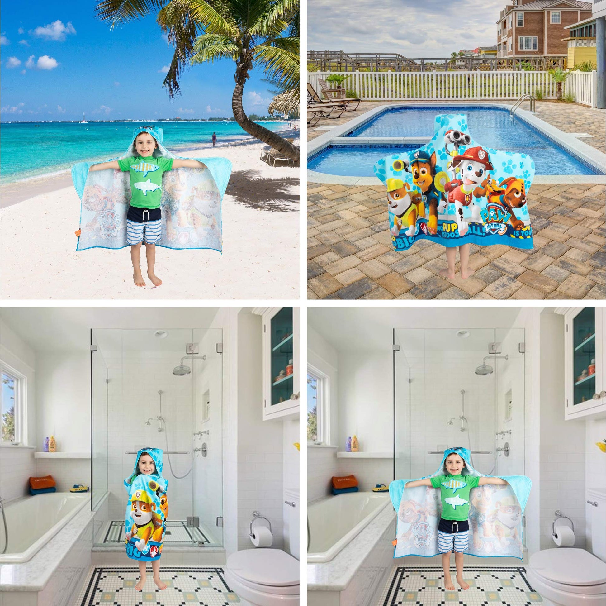 Franco Kids Bath and Beach Soft Cotton Terry Hooded Towel Wrap, 24" x 50", Paw Patrol Blue