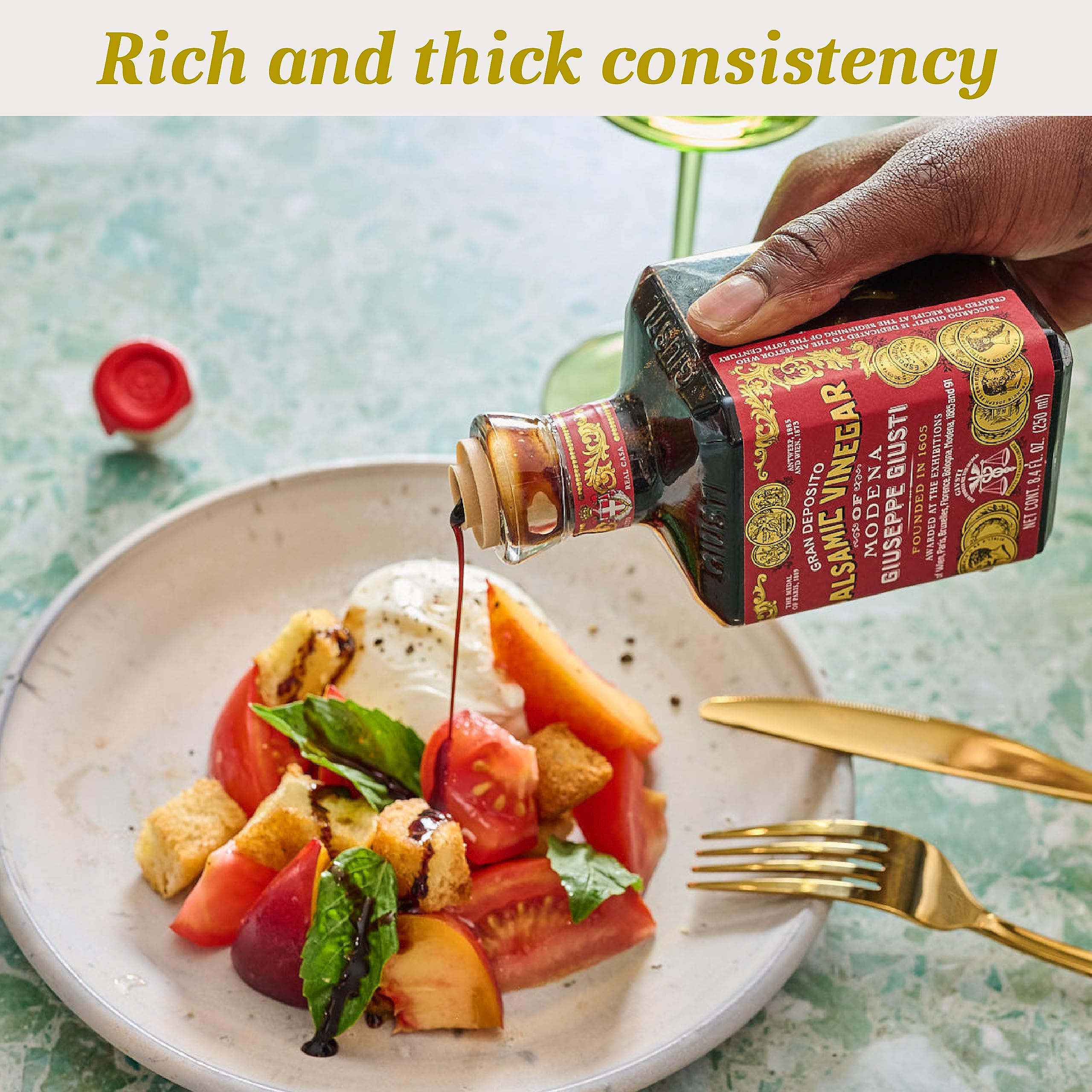 Giusti Italian Balsamic Vinegar of Modena IGP - 3 Gold Medals, Rich & Thick Gran Deposito Aceto Balsamico di Modena for Salads, Cheese & Finishing Touches, Made in Italy – 8.45 fl oz/250 ml -Pack of 1