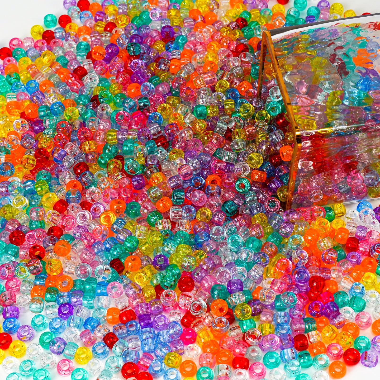 1000+pcs Glitter Beads Pony Beads Bulk, Acrylic Beads 9mm Large Plastic Beads for Bracelets Big Hole Hair Braids Crafts DIY Projects