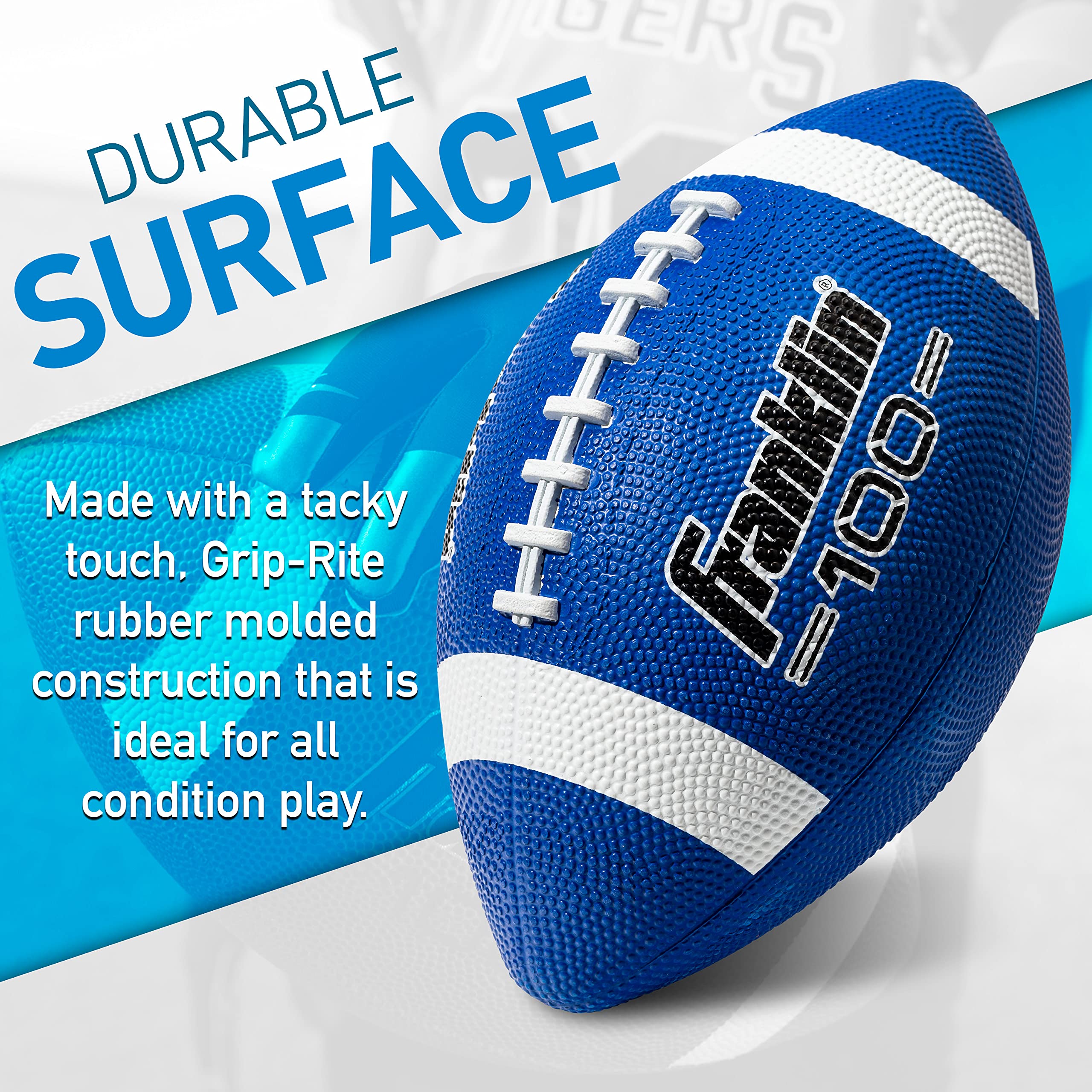 Franklin Sports Grip-Rite 100 Rubber Junior Football - Blue
