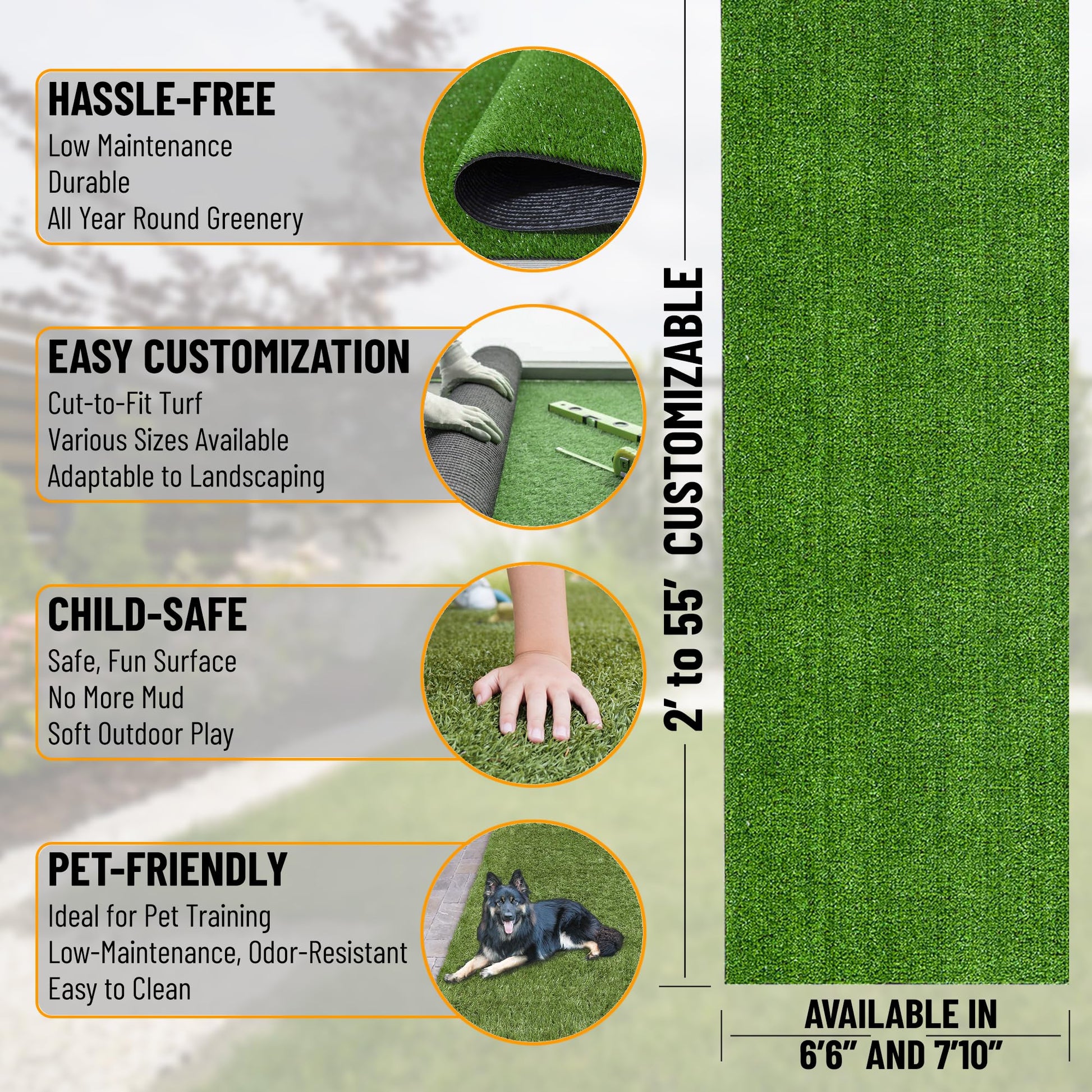 Ottomanson Artificial Grass Outdoor Runner Rug 2'7" x 10' – Waterproof Astro Turf with Drainage Holes – Patio & Lawn Decoration, Easy-Clean Dog Grass Mat