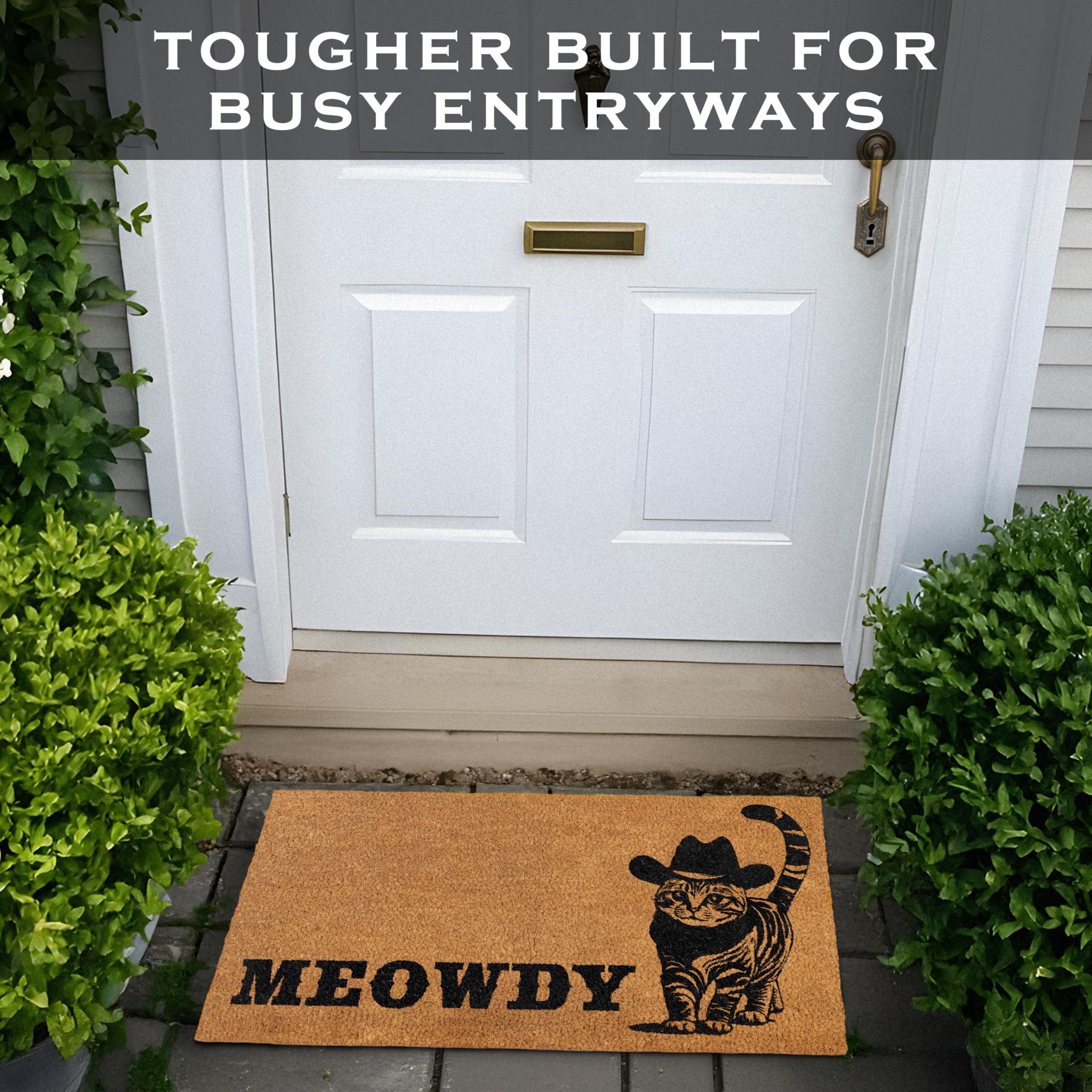 Meowdy Doormat 30x17 Inch, Cat Front Door Mat for Covered Outdoor Area, Black Cat Welcome Mats for Front Door Gift, Coir Outdoor Doormat
