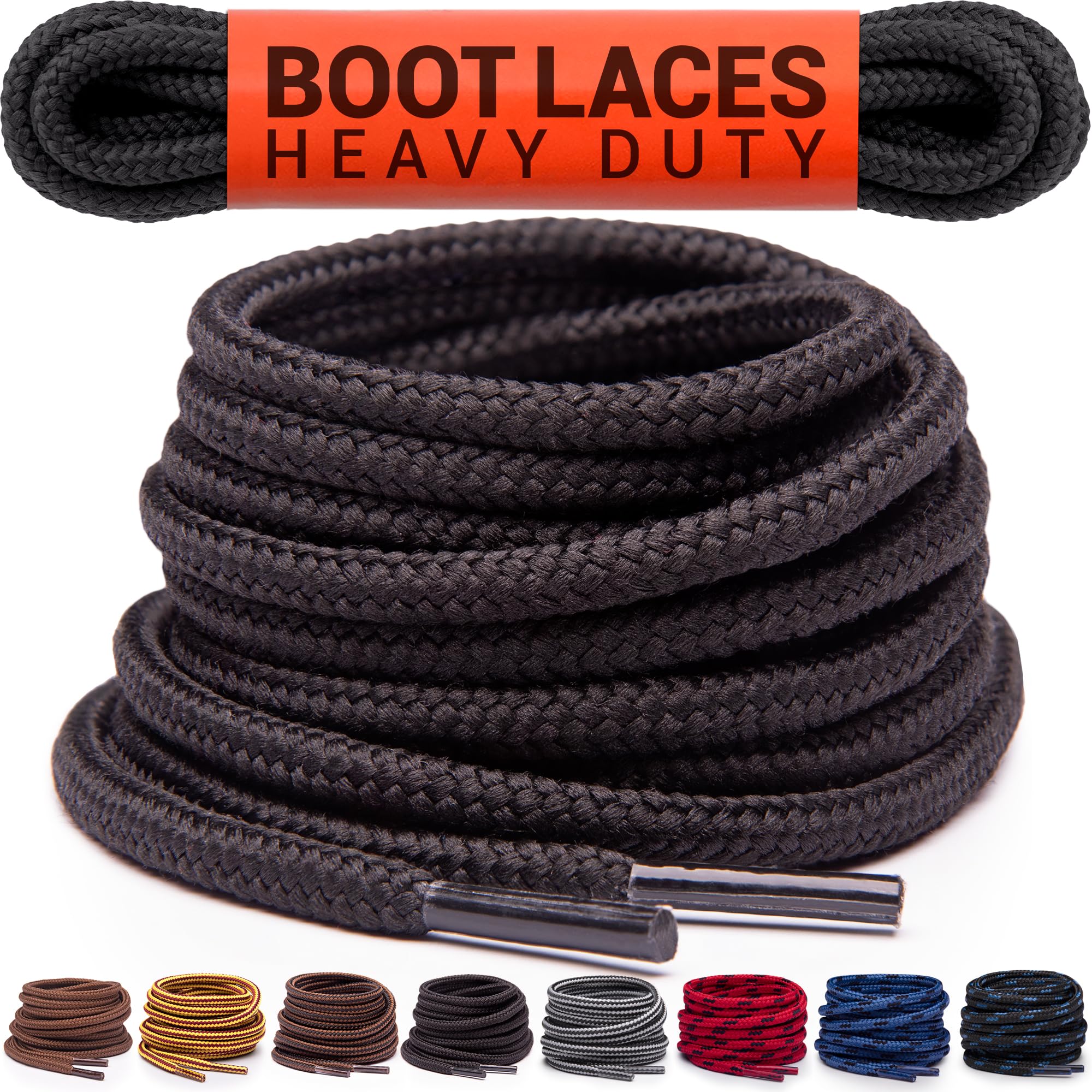 Miscly Round Boot Laces [1 Pair] Heavy Duty and Durable Shoelaces for Boots, Work Boots & Hiking Shoes (Black/Brown, 54 inches (137 cm))