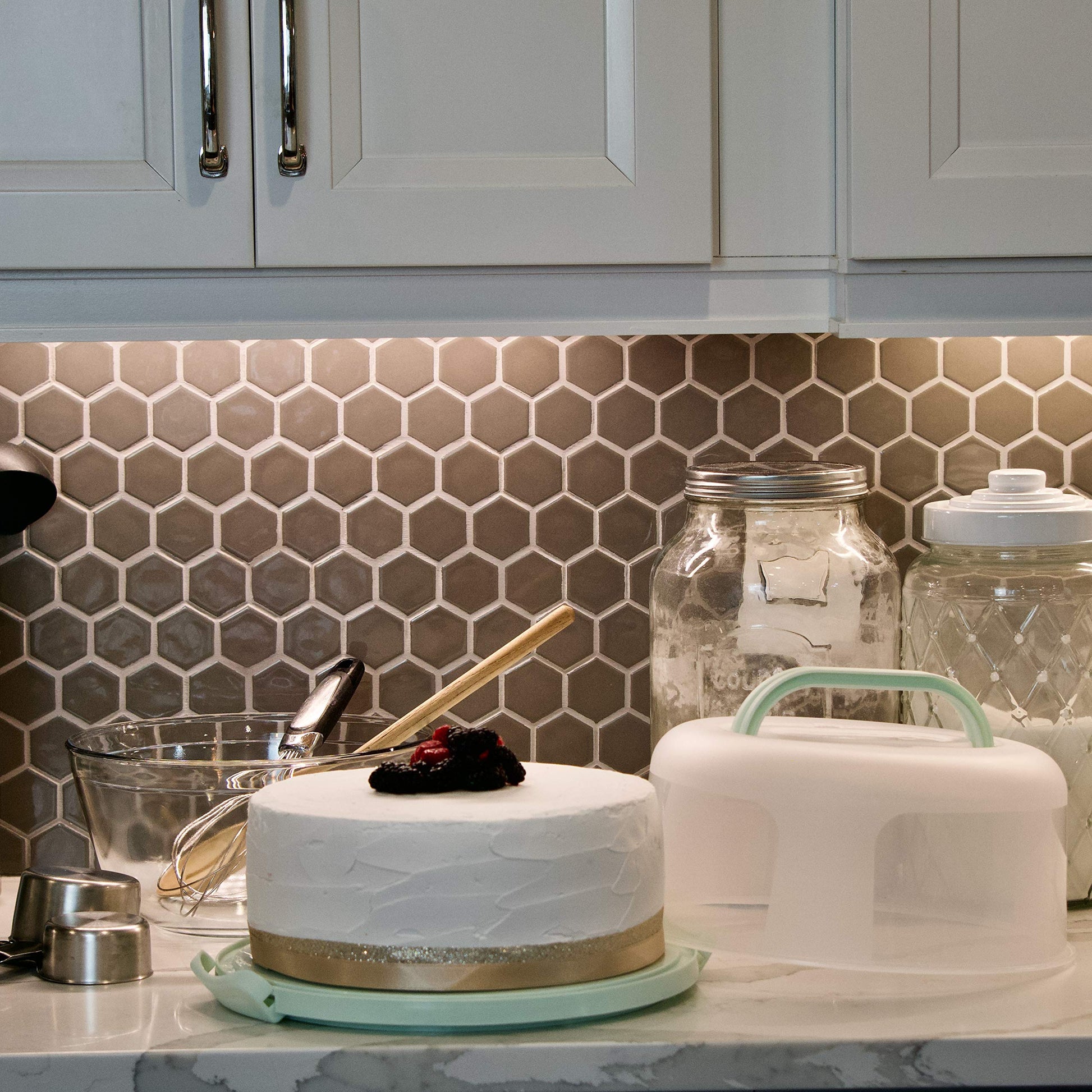 Top Shelf Elements Round Cake Carrier Two Sided Cake Holder Serves as Five Section Serving Tray, Portable Fits 10 inch Cake, Box Comes With Handle, Container Holds Pies (Green)