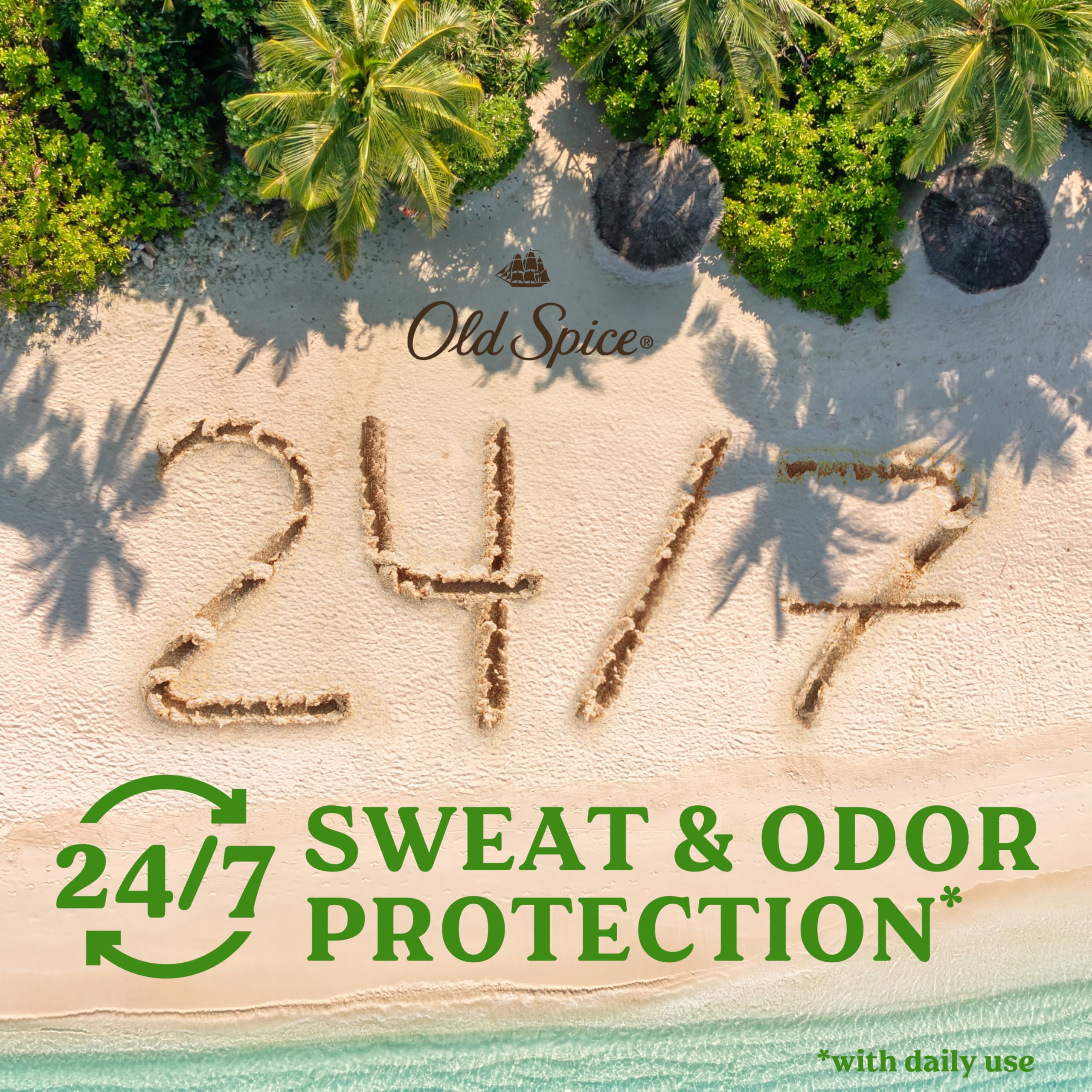 Old Spice Men's Antiperspirant & Deodorant, 24/7 Lasting Freshness, Advanced Sweat & Odor Protection with Skin Conditioners, Invisible Solid, Fiji with Palm Tree Scent, 3.4 oz (Pack of 3)