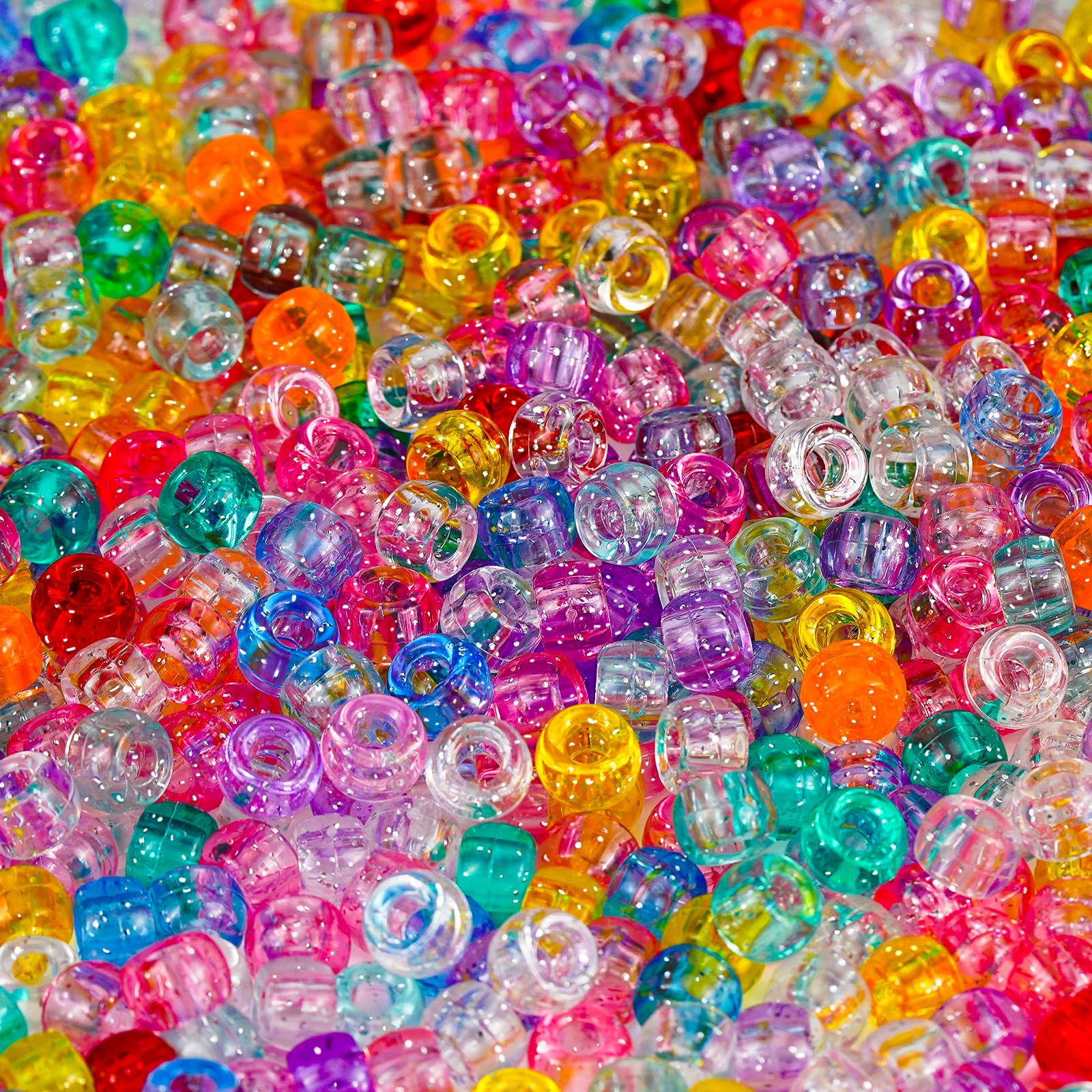 1000+pcs Glitter Beads Pony Beads Bulk, Acrylic Beads 9mm Large Plastic Beads for Bracelets Big Hole Hair Braids Crafts DIY Projects