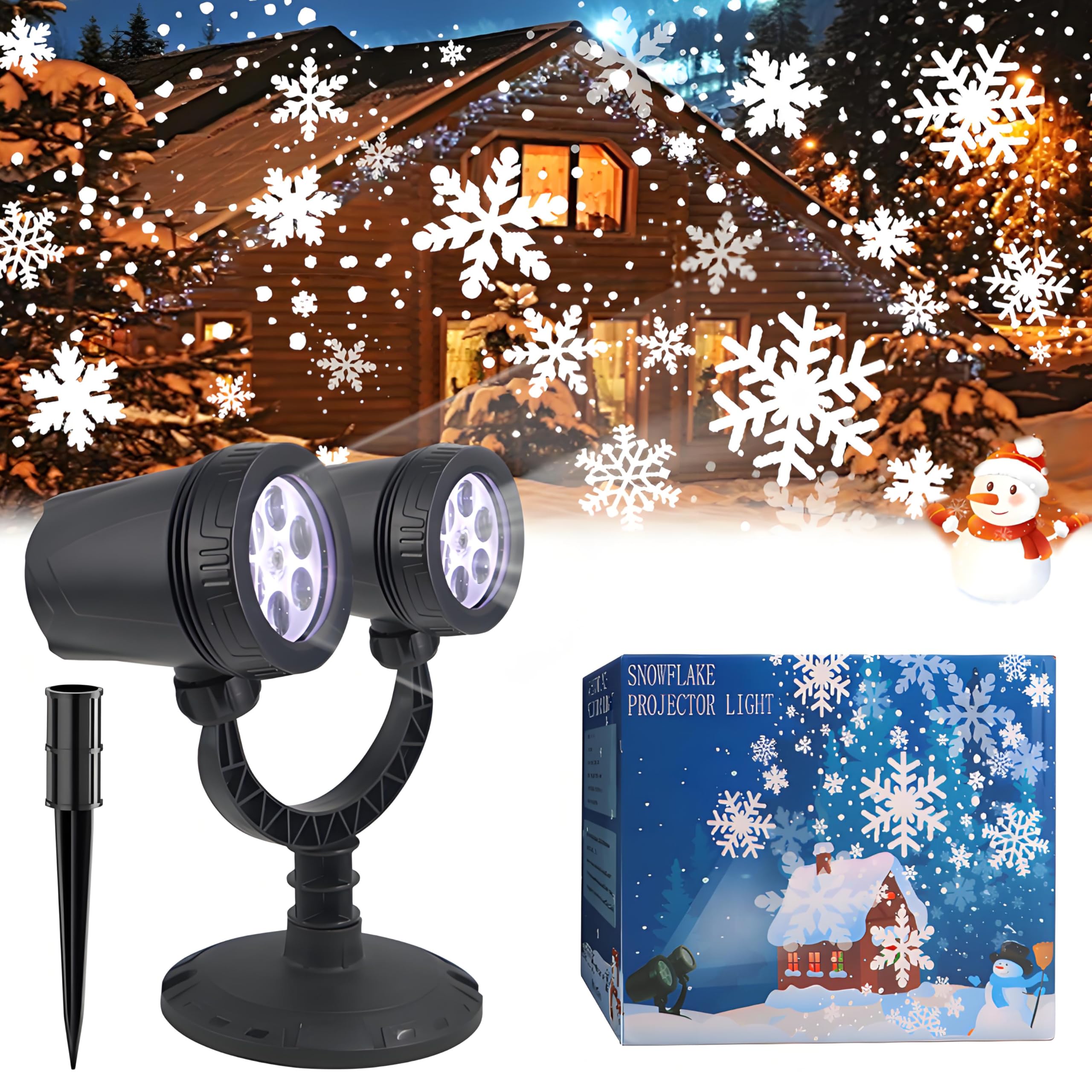 Christmas Projector Lights Outdoor, Snowtlake Projector Dynamic Christmas Projector Lights Waterproof LED Snowfall Projector Lights for Indoor Outdoor ChristmasDecoration, Holiday, Yard Decor