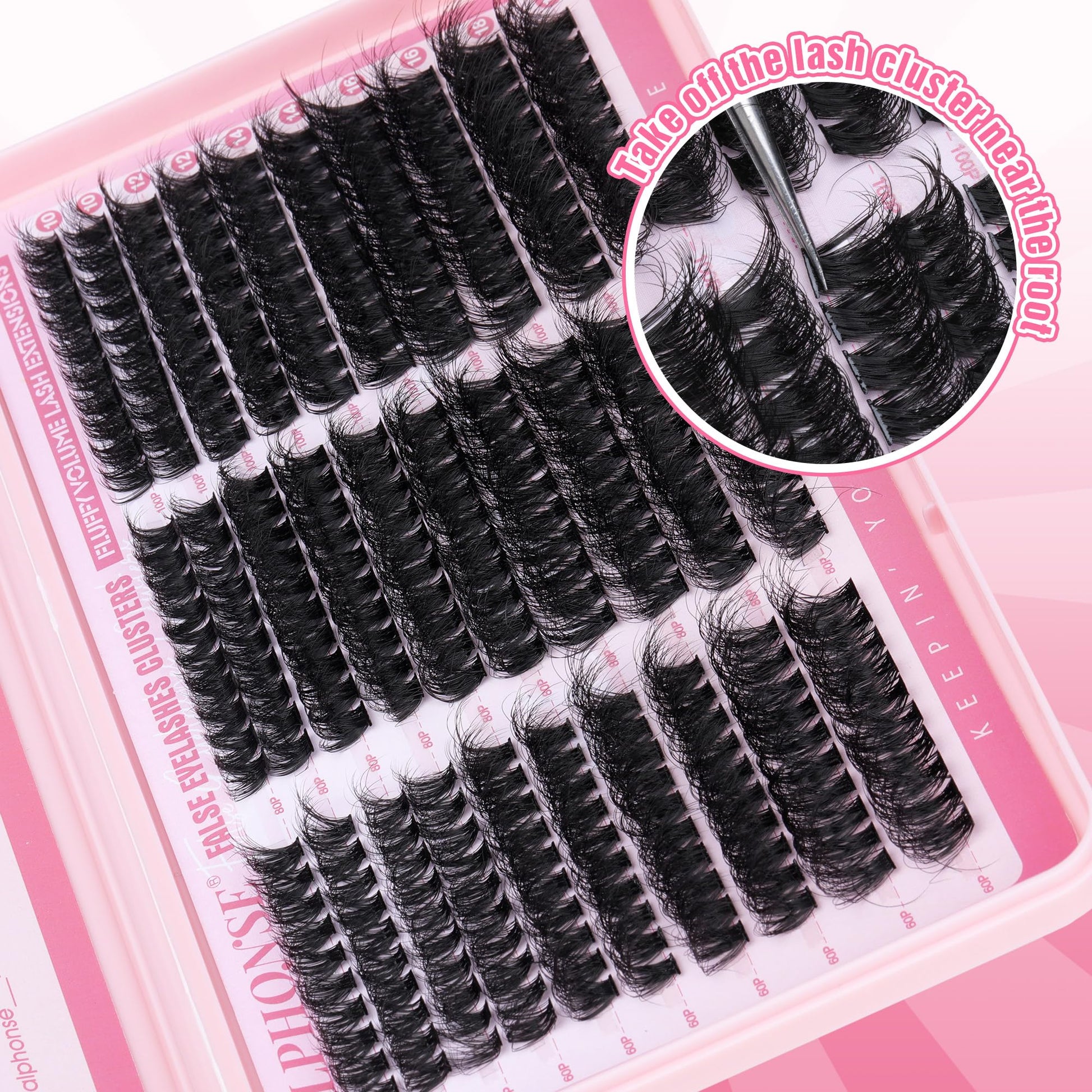 Fluffier Lash Clusters Thick Volume Lash Extension 10-18mm Cluster Eyelash Extensions DIY Individual Lashes Wispy at Home Pestañas Pelo a Pelo by ALPHONSE (60D+80D+100D, 300pcs)