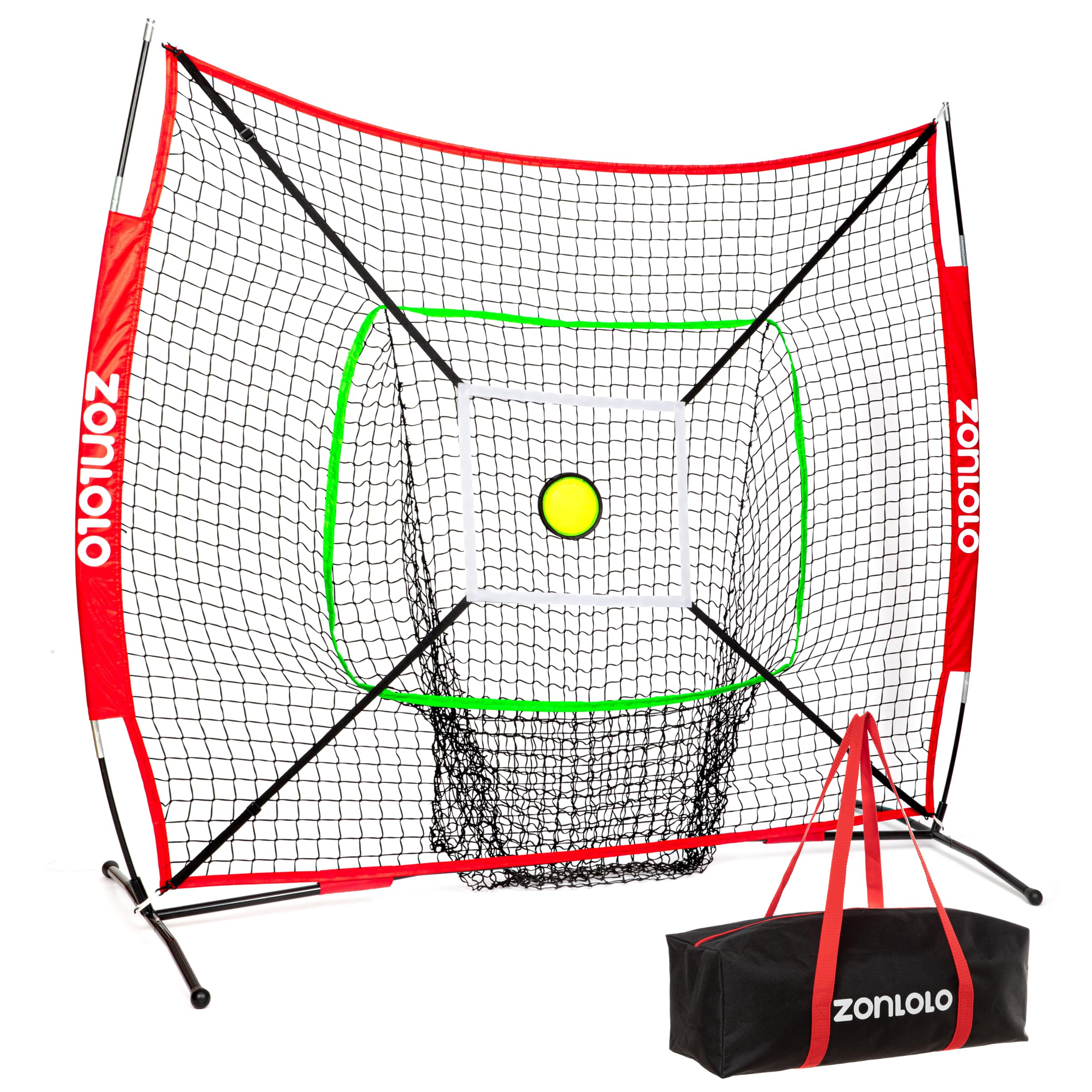 ZONLOLO 6x6ft Portable Baseball & Softball Net for Hitting and Pitching, with Sturdy Bow Frame and Carry Bag, Special Circular Target and Strike Zone for Accurate Throwing Practice, Great for Kids