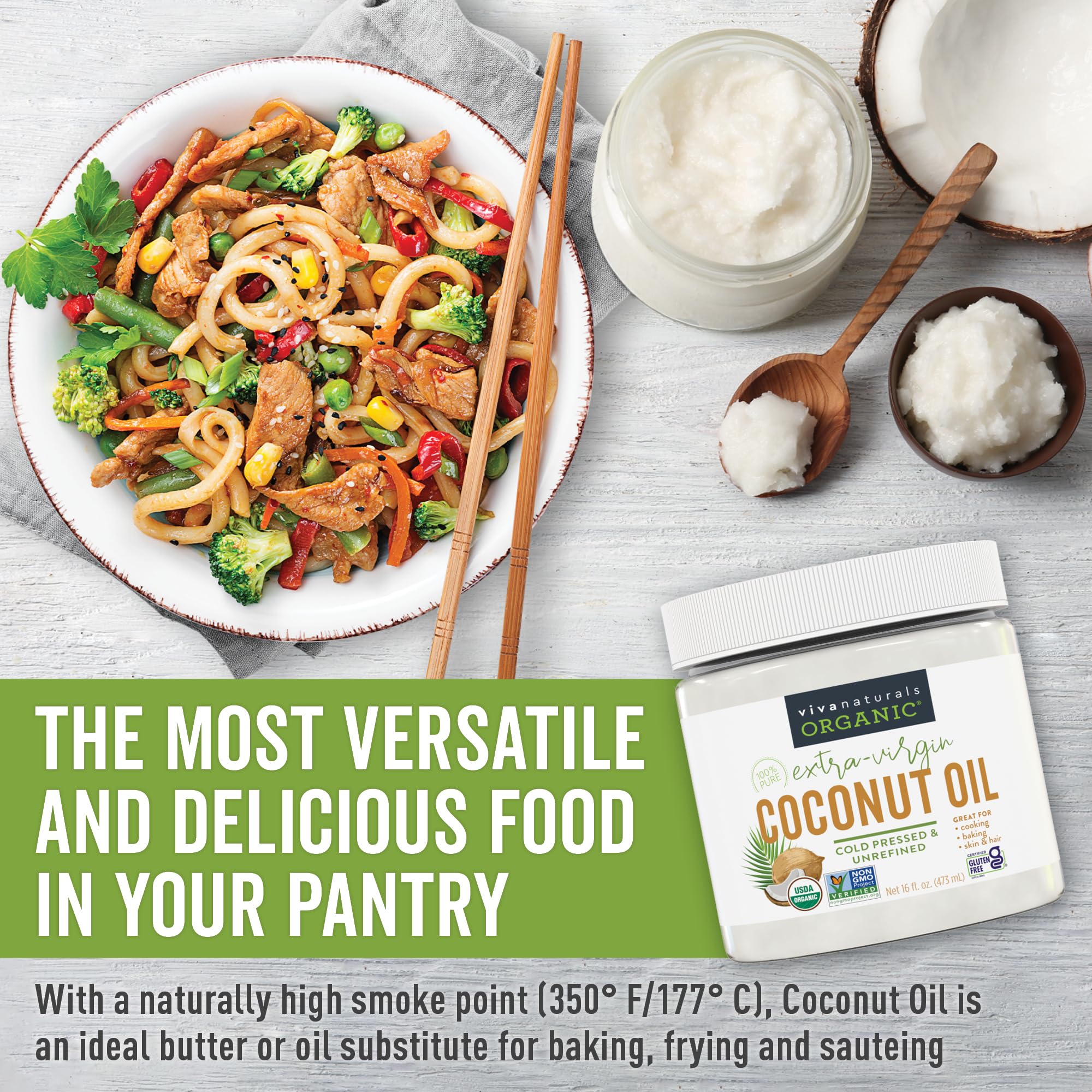 Viva Naturals Organic Coconut Oil - Unrefined, Cold-Pressed Extra Virgin Coconut Oil, USDA Organic and Non-GMO Cooking Oil, Great as Hair Oil and Skin Oil, 16 Fl Oz