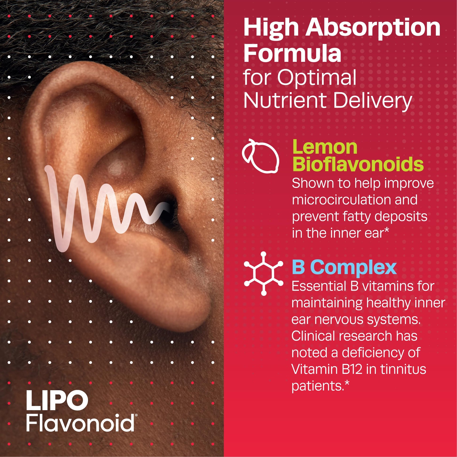Lipo-Flavonoid Plus Tinnitus Relief - Doctor-Recommended for Ringing Ears - Clinically-Proven Lemon Bioflavonoid Complex with Vitamins C, B1, B2, B6, B12, & Calcium - 150 Caplets