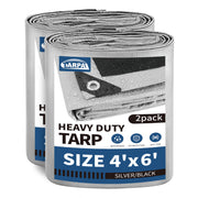 TARPAL 4x6 Tarps Silver 10.5Mil(2-Pack) Multipurpose Protective Cover Heavy Duty Tarp Snow or UV Protection Waterproof,Lightweight, Durable Reinforced Edges
