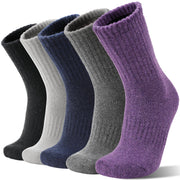 Merino Wool Socks for Women Hiking Warm Winter Thick Boot Thermal Cozy Crew Work Soft Ladies Socks Gift 5 Pack Stocking Stuffers（ Purple/Blue/Black/Grey/Dull Grey）