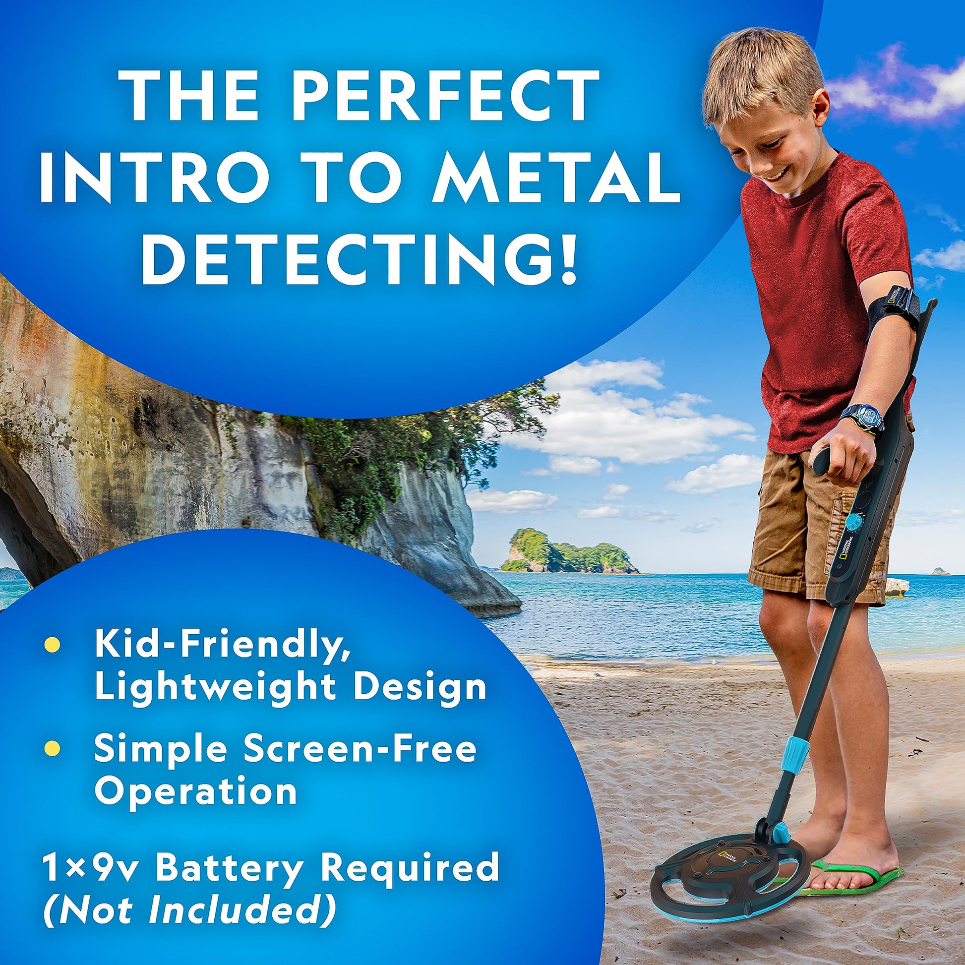 National Geographic Starter Metal Detector Kit for Kids - Kids Metal Detector with 7.4" Waterproof Coil & Trowel, Lightweight Gold Detector, Beach Detecting, Gift for Boys & Girls