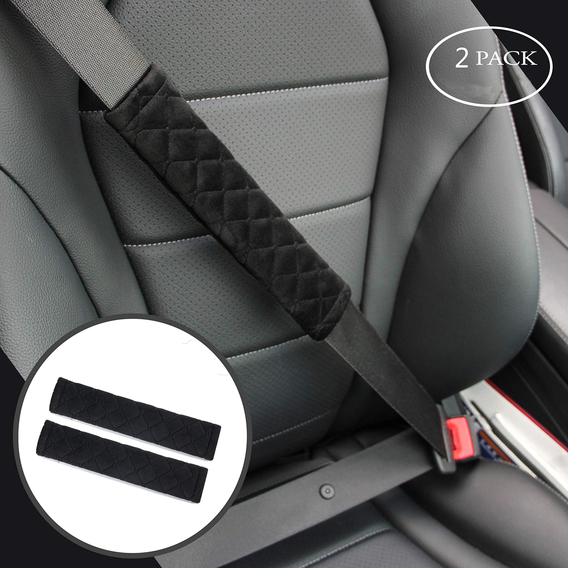Amooca Soft Auto Seat Belt Cover Seatbelt Shoulder Pad 2 PCS for a More Comfortable Driving Compatible with All Cars and Backpack Black
