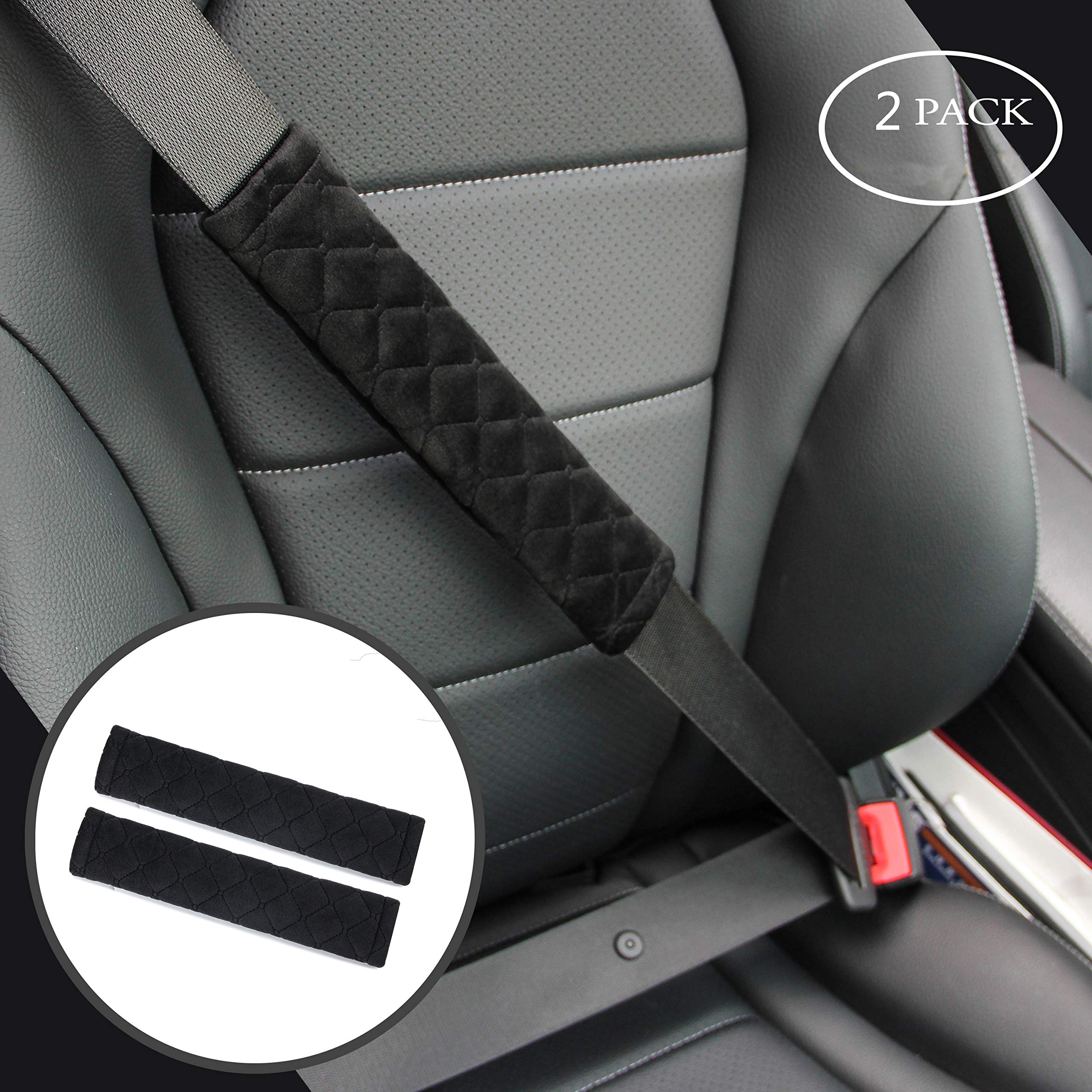 Amooca Soft Auto Seat Belt Cover Seatbelt Shoulder Pad 2 PCS for a More Comfortable Driving Compatible with All Cars and Backpack Black