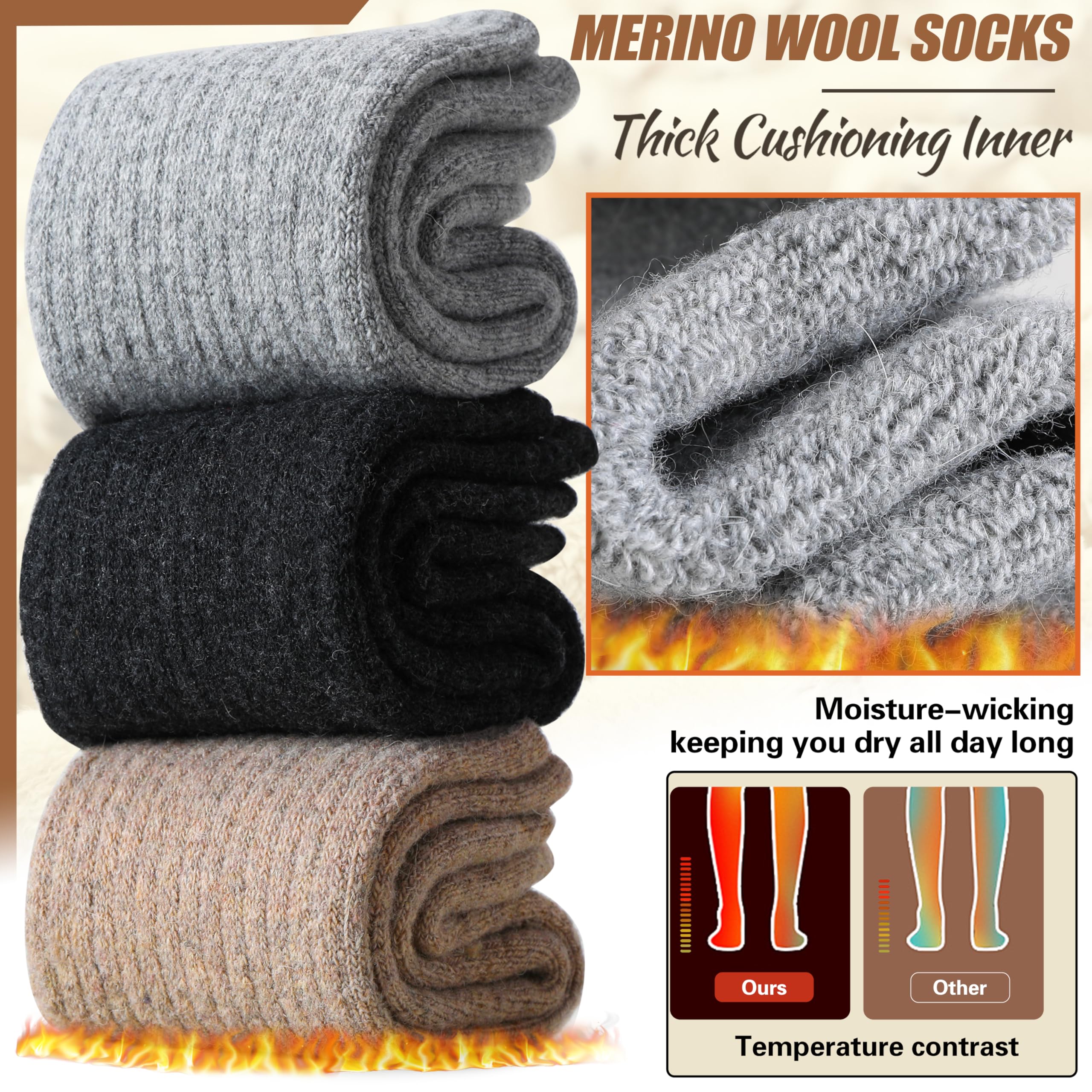 EBMORE Wool Socks for Women Hiking Thermal Warm Winter Thick Boot Cozy Crew Comfy Work Socks for Ladies Stocking Stuffers Gift 5 Pairs(Light Color E)